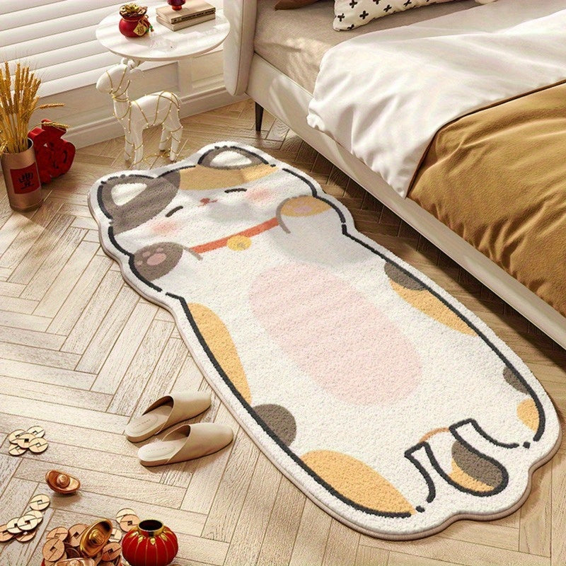 Alfombra decorativa con diseño de gato cartoon en estilo fantasy.