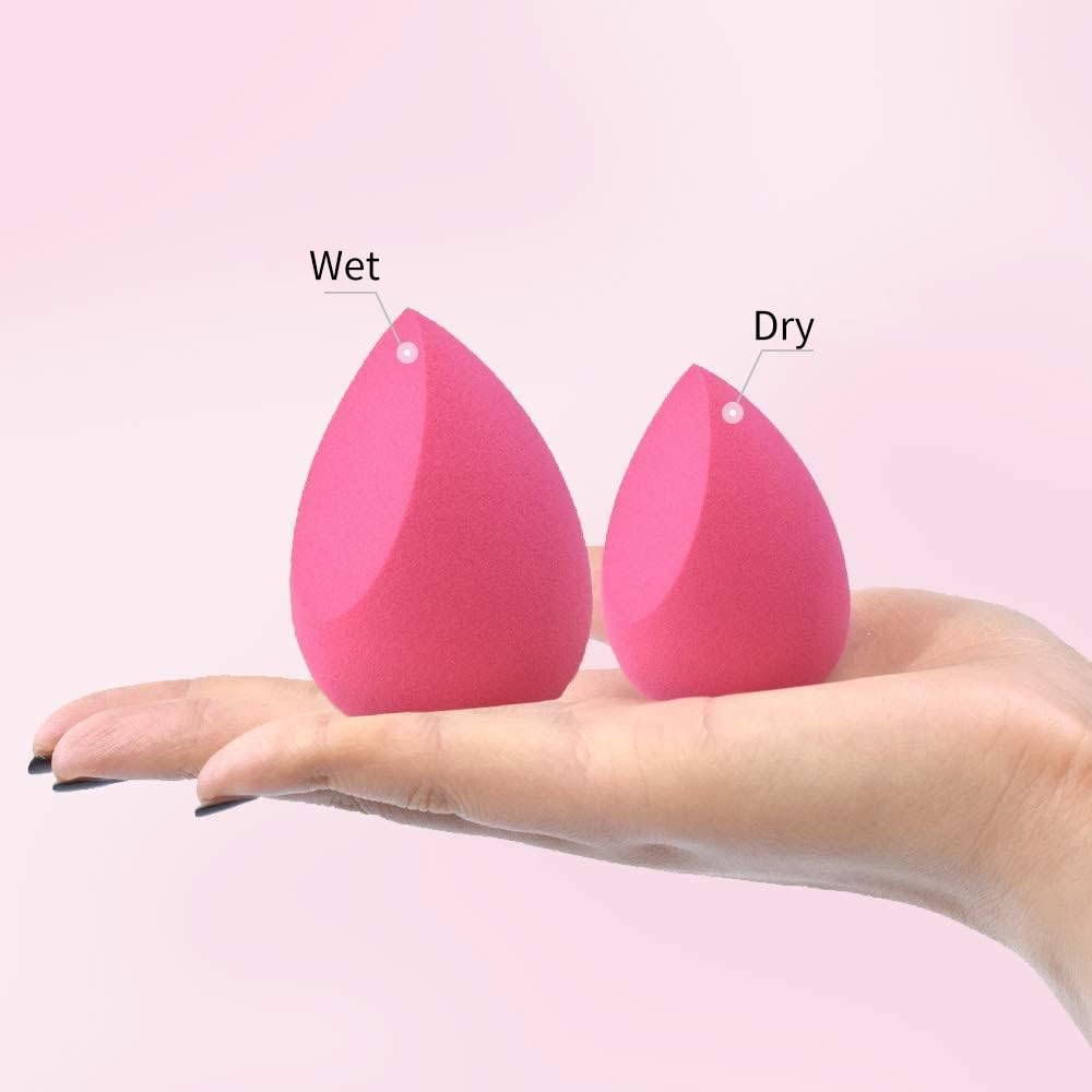 SIXPLUS Multifunctional Makeup Sponge Puff, Teardrop Shape, Diagonally Cut Flat Surface, Soft, Dry and Wet Use, Makeup Tool, Makeup Puff (Rose Red)