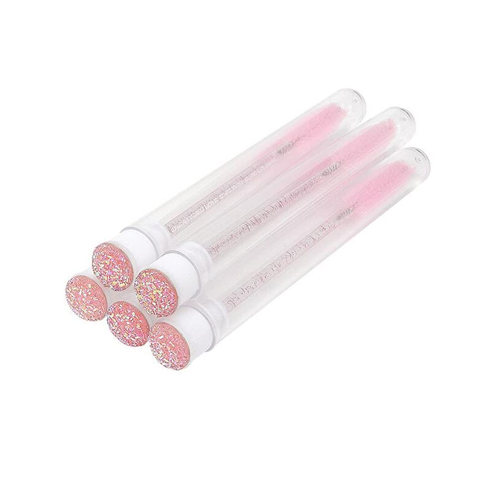 5PCS Disposable Mascara Wand Tube Clear Eyelash Tube Eyelash Makeup Brush Tool Diamond Empty Eyelash Extension Brushes Applicators Makeup Tools(Pink)