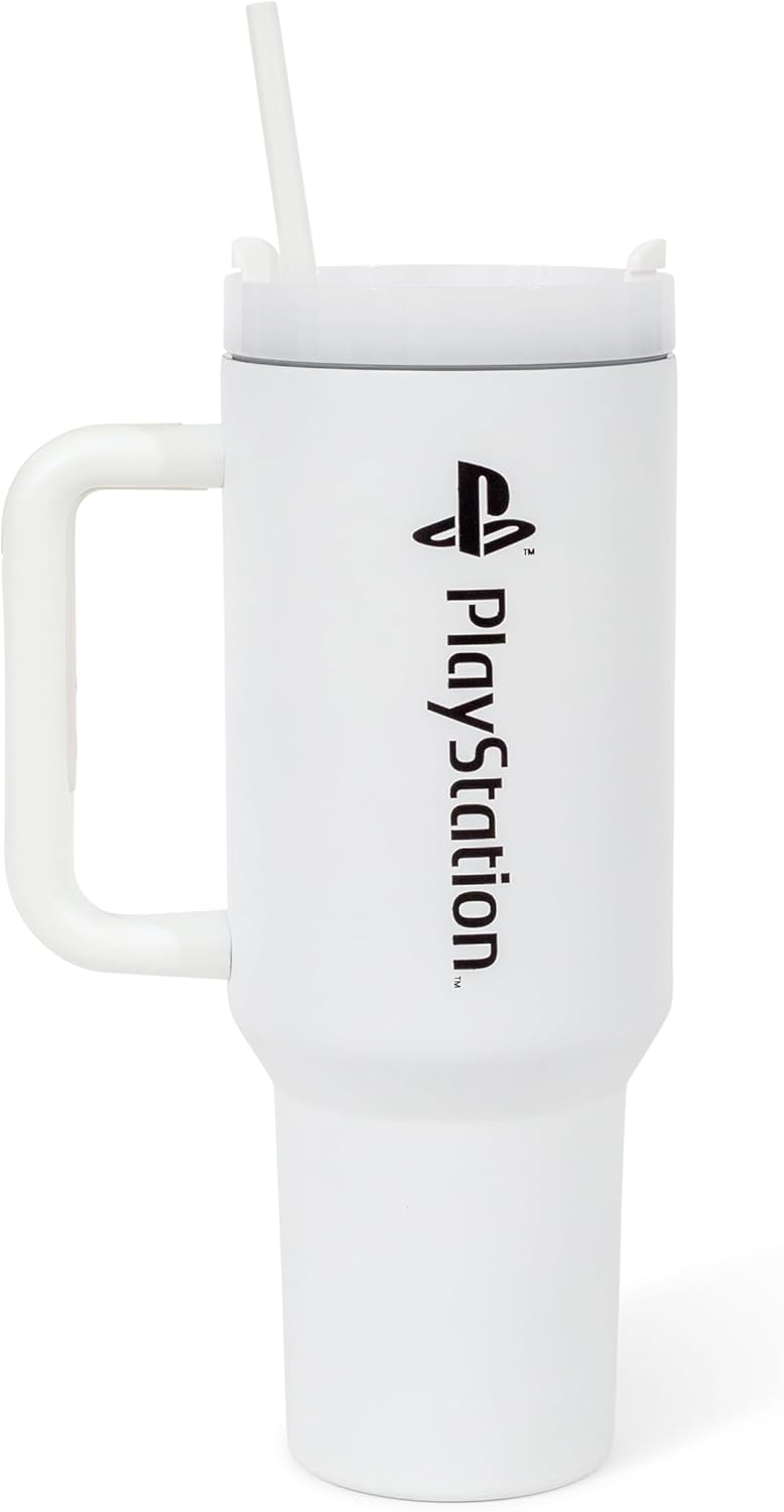 Pyramid America PlayStation Controller Icons Metal Travel Tumbler With Leak-Resistant Lid and Reusable Straw | Holds 40 Ounces