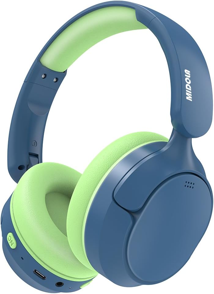 MIDOLA Active Noise Cancelling Kids Headphones Bluetooth 5.4 Wireless Volume Limited 85/94dB,Type C Fast Charging,Over Ear Foldable with Mic Aux Cord for Toddler Child Pad Tablet Blue