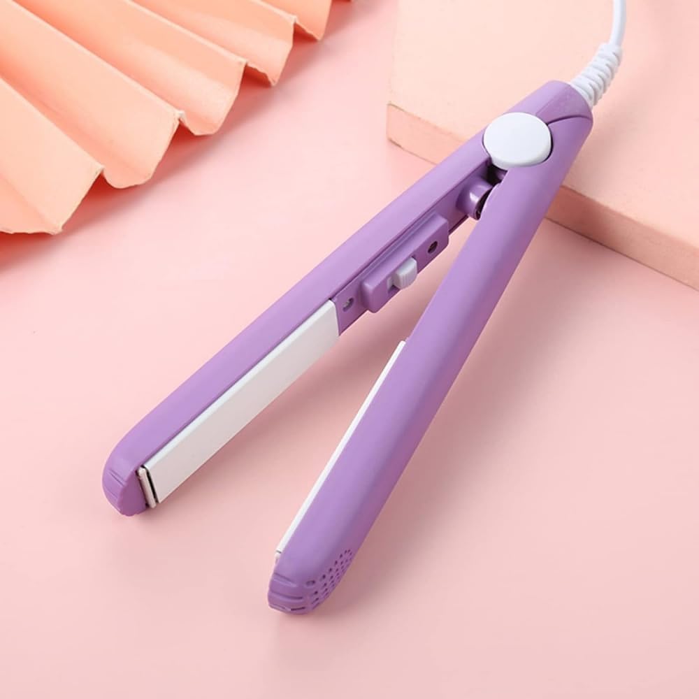 Purple Mini Ceramic Hair Curler Straightener, 2-in-1, Short Fine Hair, 1 Inch Barrel