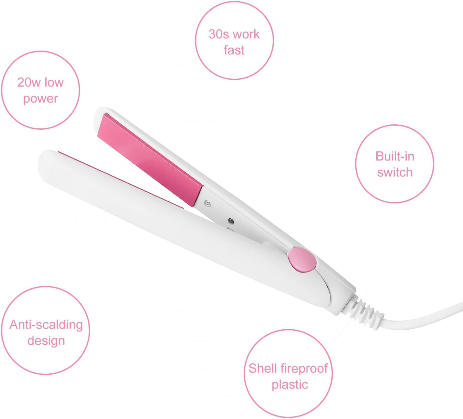 2 in 1 Mini Hair Straightener, US Plug, Ceramic Tourmaline Plate, Beauty Flat Iron Heating Curler Small Lightweight Portable Mini Flat Iron Curler for Home (White)