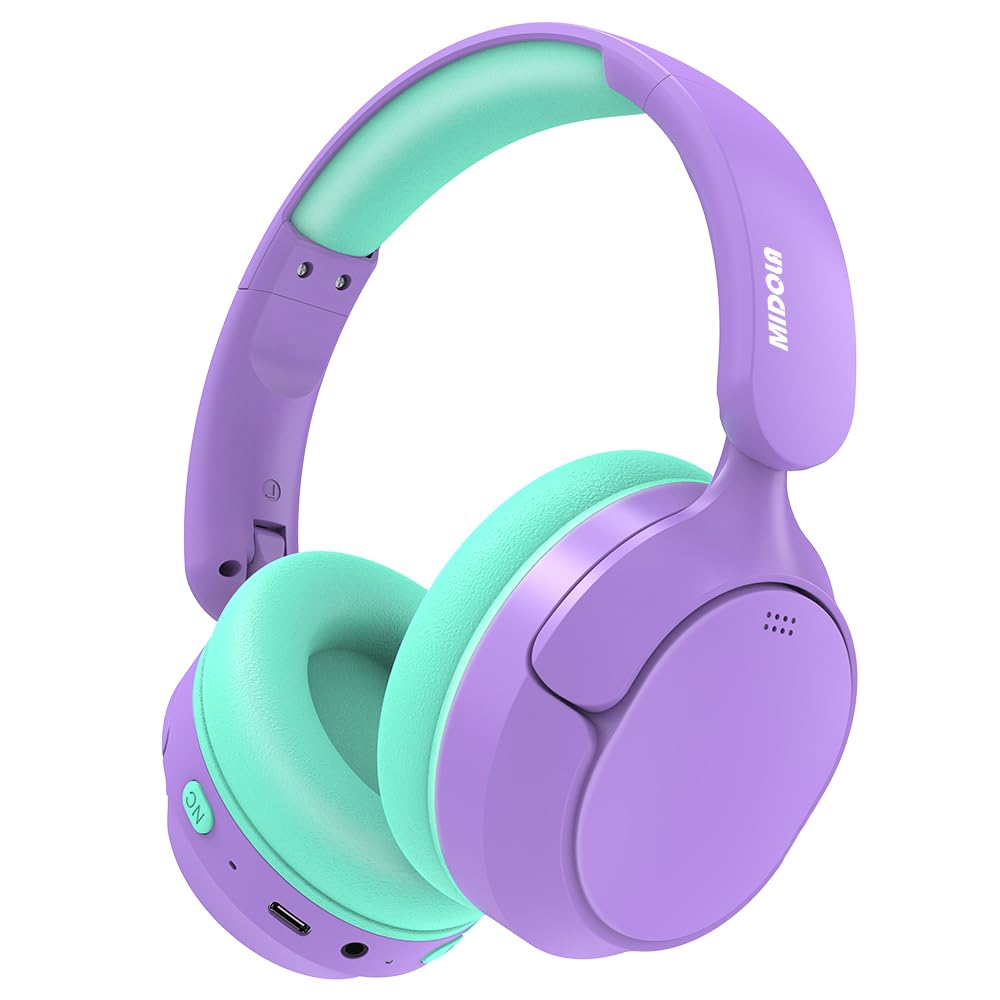 MIDOLA Active Noise Cancelling Kids Headphones Bluetooth 5.4 Wireless Volume Limited 85/94dB,Type C Fast Charging,Over Ear Foldable with Mic Aux Cord for Toddler Child Pad Tablet Blue
