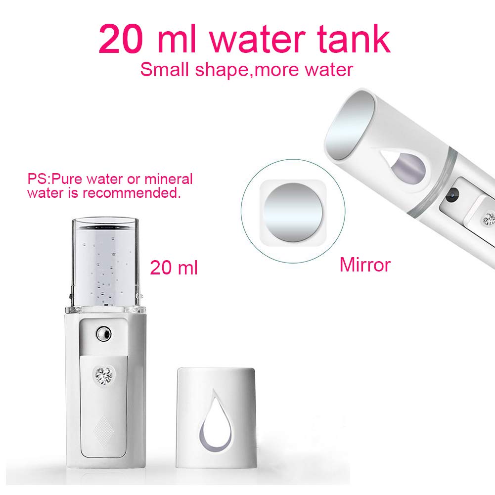 Nano Facial Steamer Mist Spray Eyelash Extensions Cleaning Pores Water SPA Moisturizing Hydrating Face Sprayer USB Rechargeable Mini Beauty Device - Summer Gives You Cool (White)