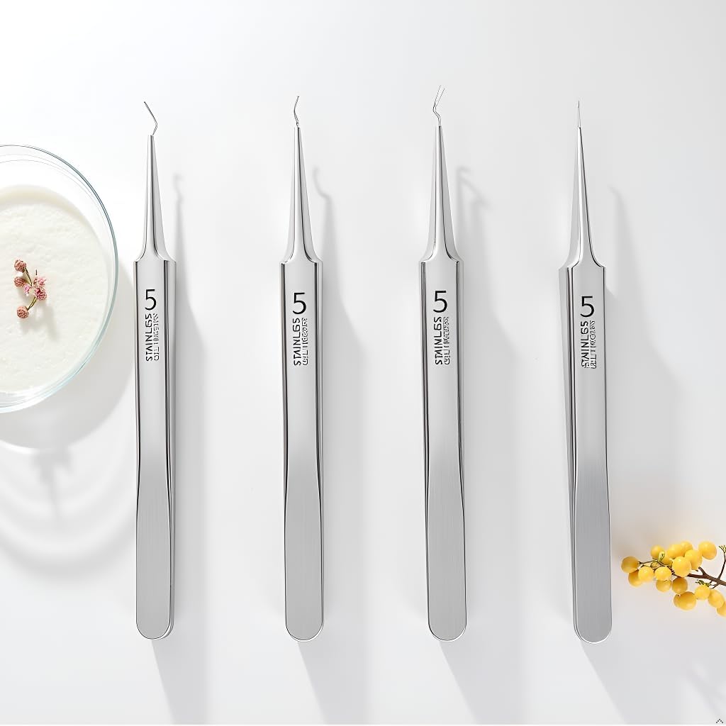 3 Pcs Professional Blackhead Tweezer Professional Facial Blackhead Remover Tweezers Precision Extractor Acne Removal Kit Pimple Popper Tool with Storage Box Skin Care Tools (Silver)