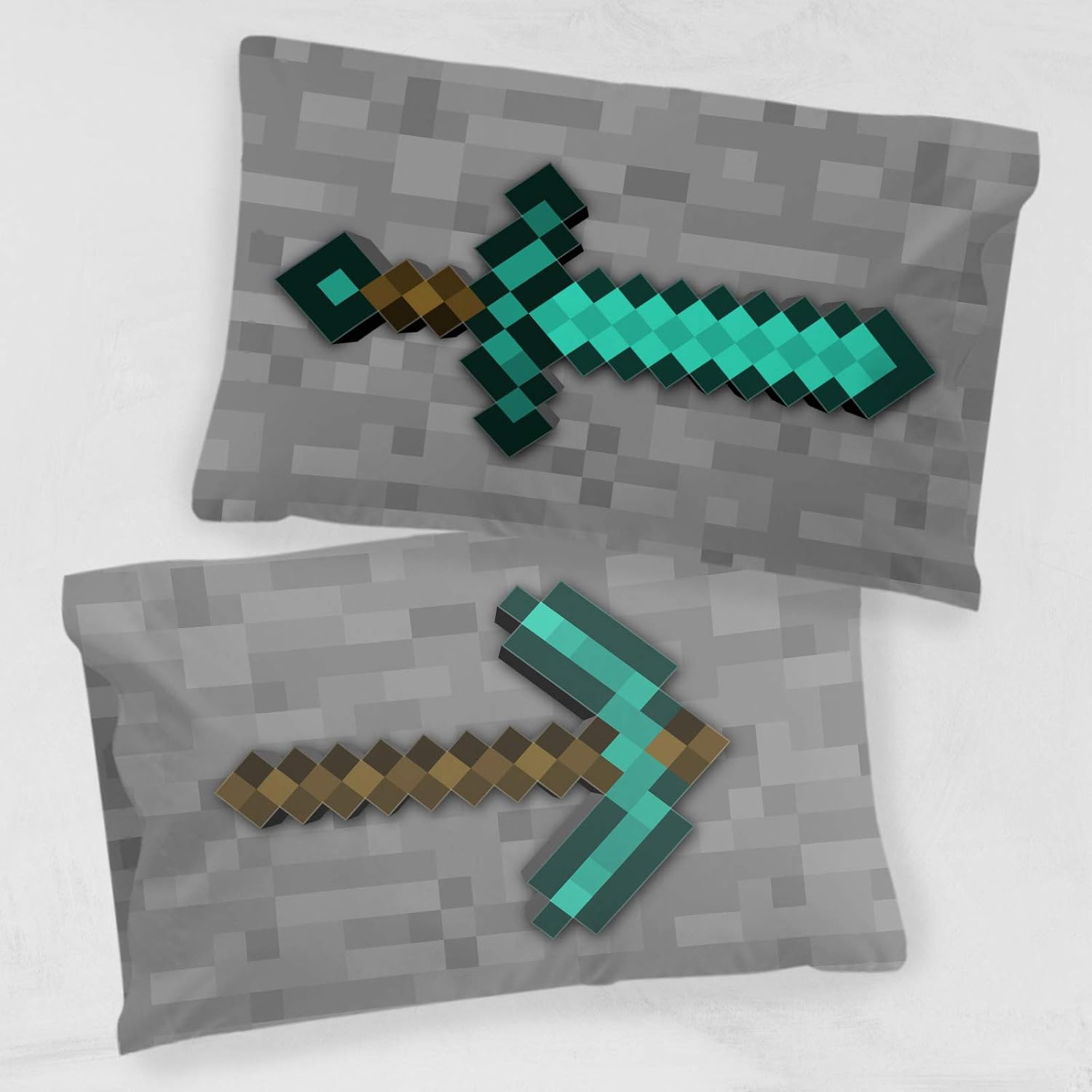Jay Franco Minecraft Diamond Life 1 Pack Pillowcase - Double-Sided Super Soft Bedding - Featuring Minecraft's Sword & Pickaxe (Official Minecraft Product)