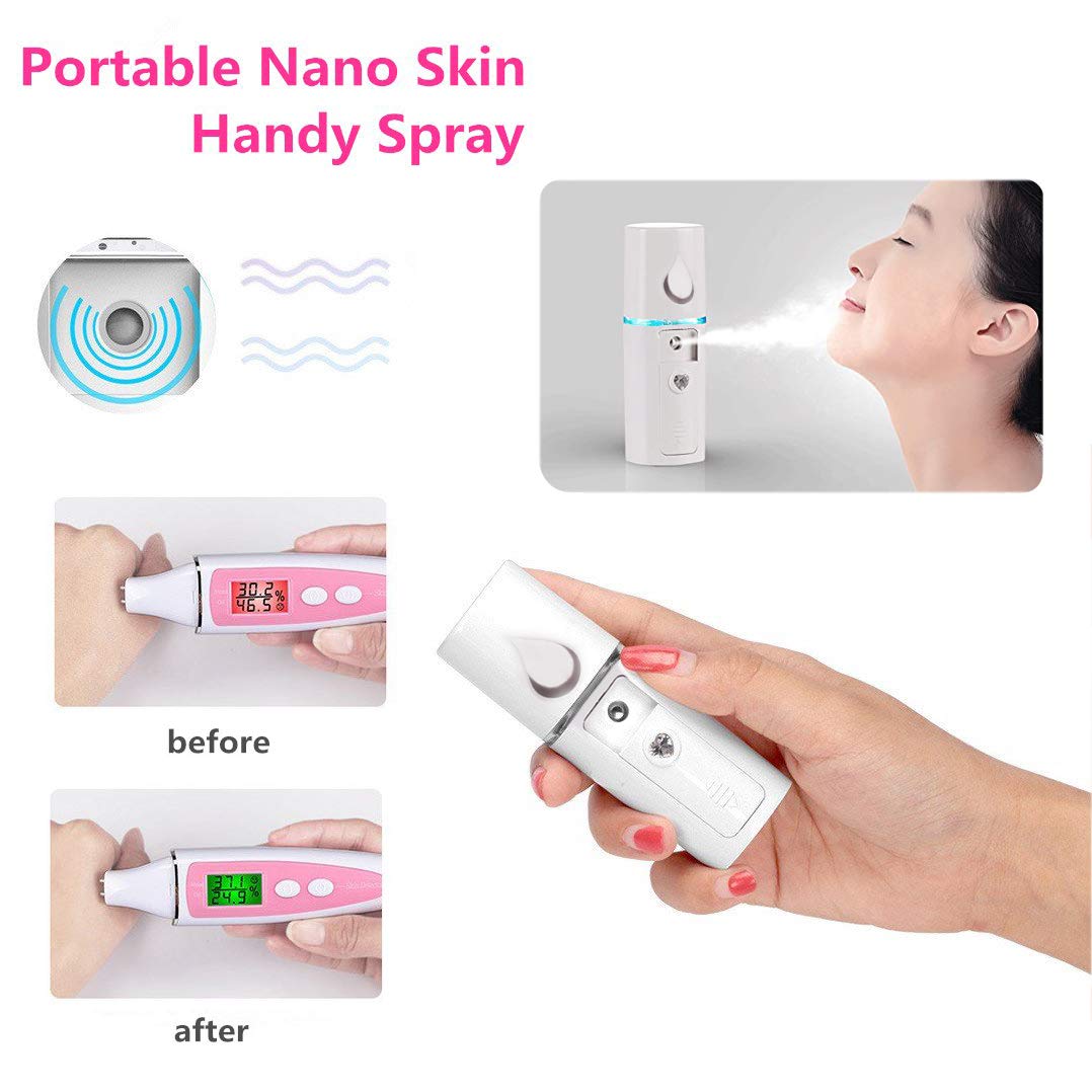 Nano Facial Steamer Mist Spray Eyelash Extensions Cleaning Pores Water SPA Moisturizing Hydrating Face Sprayer USB Rechargeable Mini Beauty Device - Summer Gives You Cool (White)