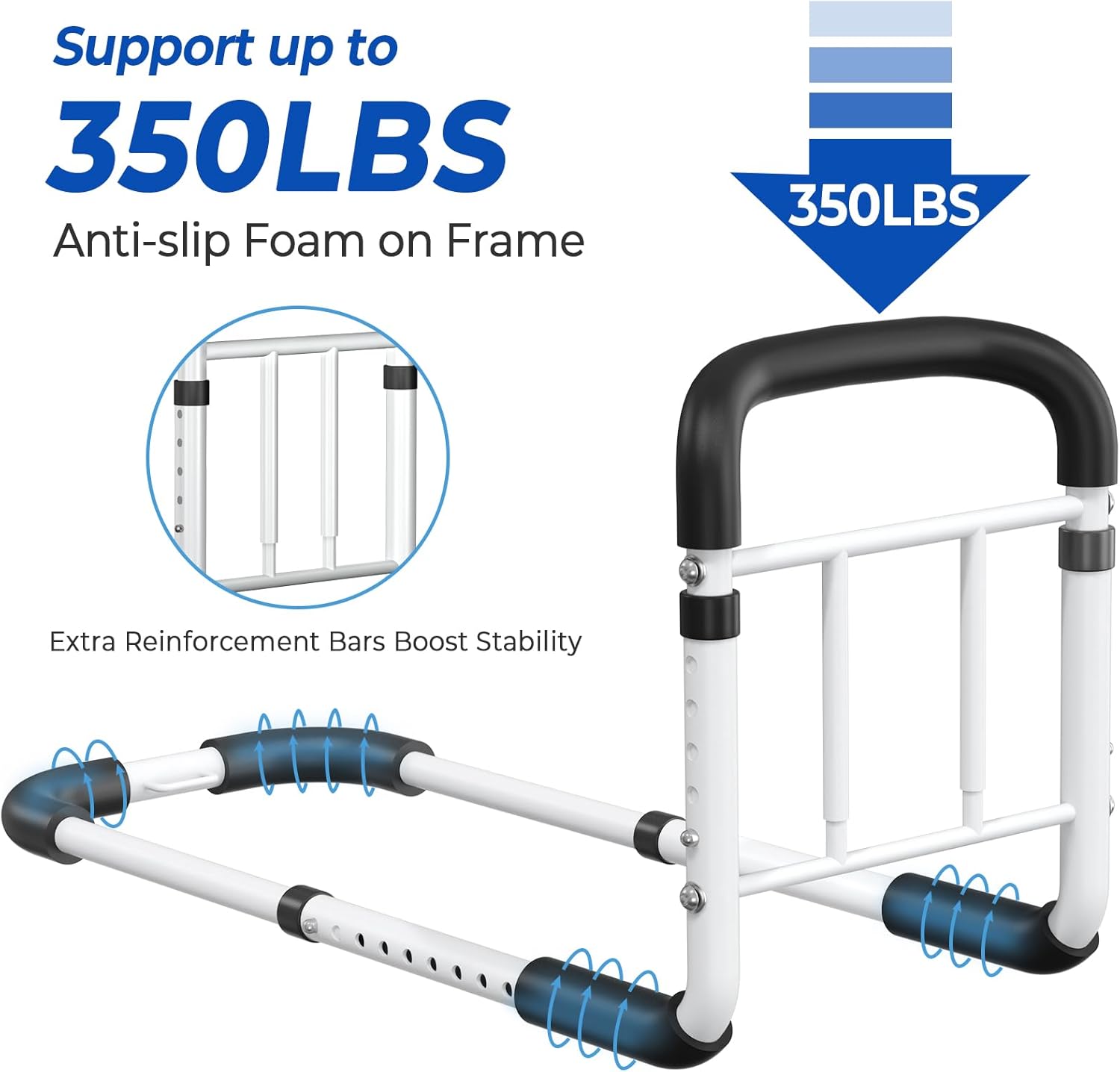 Bed Rails for Elderly Adults 2026 Upgrade - ASTM Compliant, Adjustable Bed Cane with Non-Slip Ergonomic Handle & Storage Pocket, Bed Railings for Seniors Hold up to 350 LBS, Tool-Free