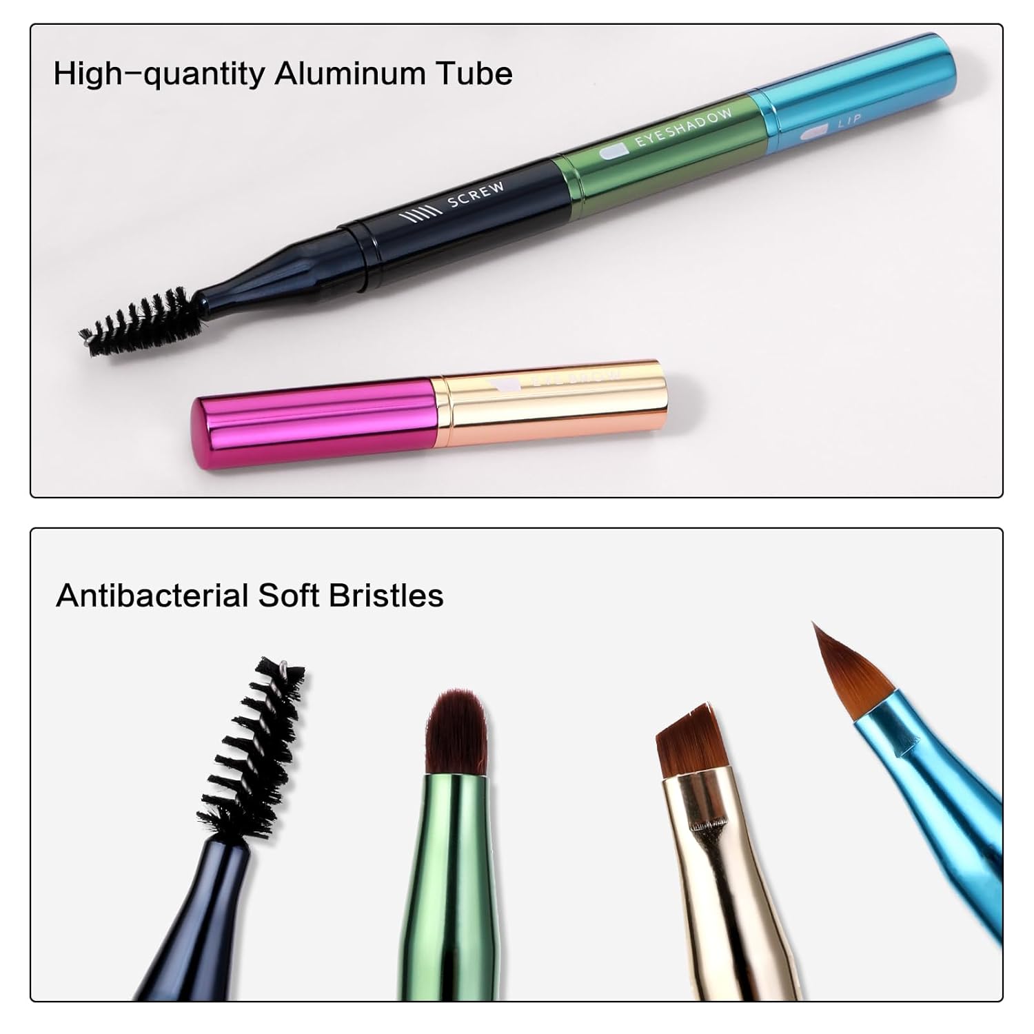 Simarro 4 in 1 Makeup Brush Set, Portable Travel Size Make Up Brushes - Detachable Eyeshadow, Eyebrow, Screw, Lip Brush for Foundation, Concealer, Powder Liquid (Multicolor)