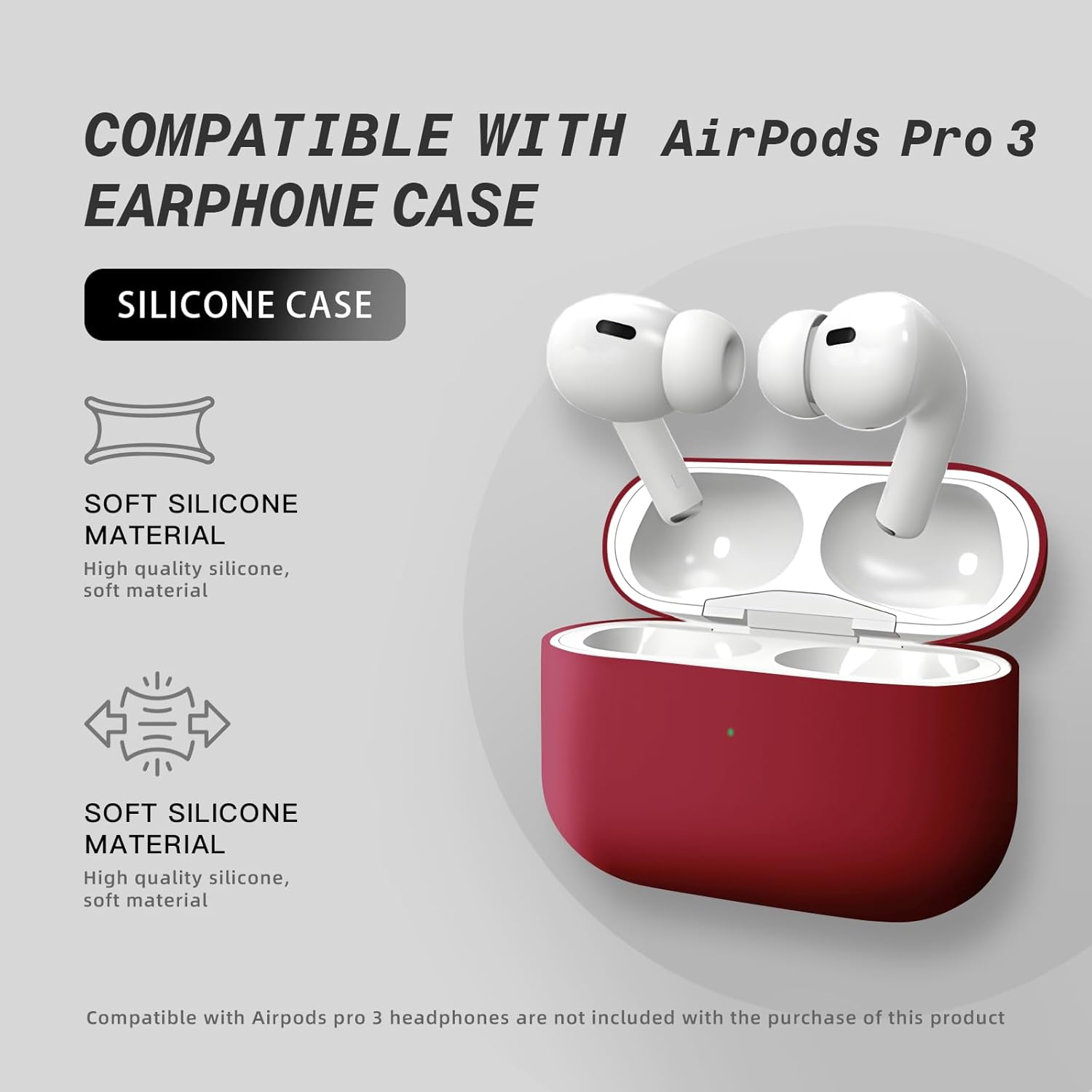 MysticHome for AirPods Pro 3 case, Compatible with AirPods Pro 3rd Generation Case, Soft Silicone Case with Keychain, Wireless Charging Support, Includes 1 Cleaning Pen (Burgundy)