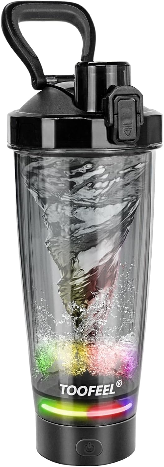 TOOFEEL Electric Protein Shaker Bottle - 20 oz USB Rechargeable, Self Stirring, BPA Free, Black