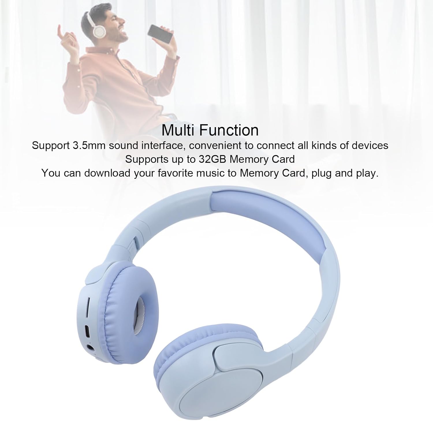 Jectse Bluetooth Over Ear Headphones, C-2251 Foldable Noise Canceling Headset with Microphone, HiFi Stereo 3.5mm On Ear Headphones Comfortable Fit for Home Office Phone (Blue)