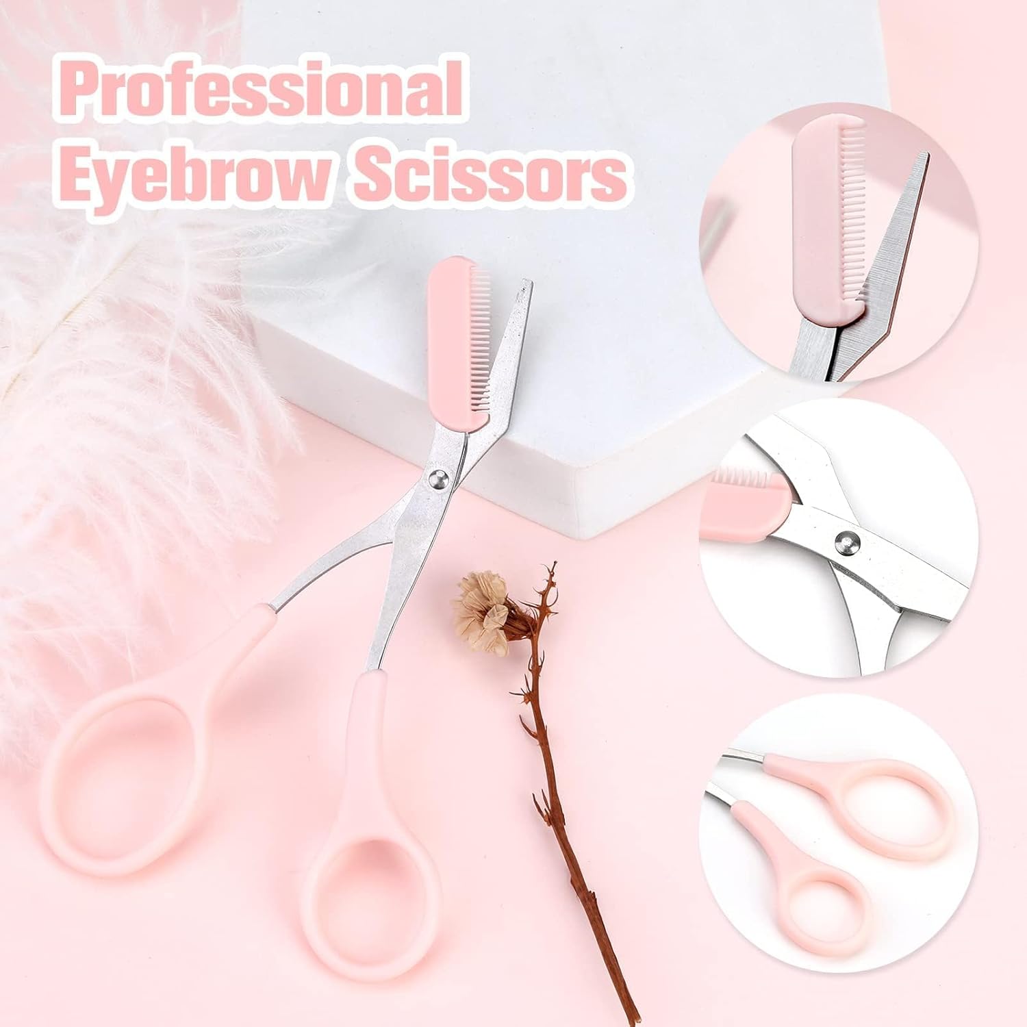 6 Pcs Eyebrow Trimmer Scissors with Comb, Curved Eye Brow Razor, Non-Slip Stainless Steel Facial Hair Removal Grooming, Brow Shaping Beard Shaving Kit Beauty Accessories for Women Men