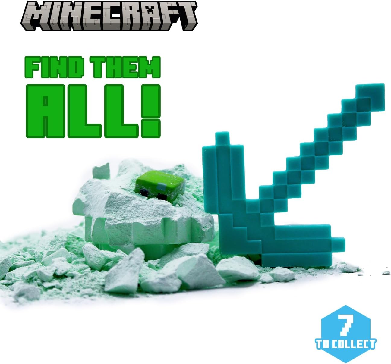 Minecraft Mine Kit – Dig Your Own Mystery Block with Mini‑Figure, Iron Pickaxe, Water‑Soak Mining Activity, Collectible Gold‑Plated Creeper (1‑in‑48), Gift for Kids 3+