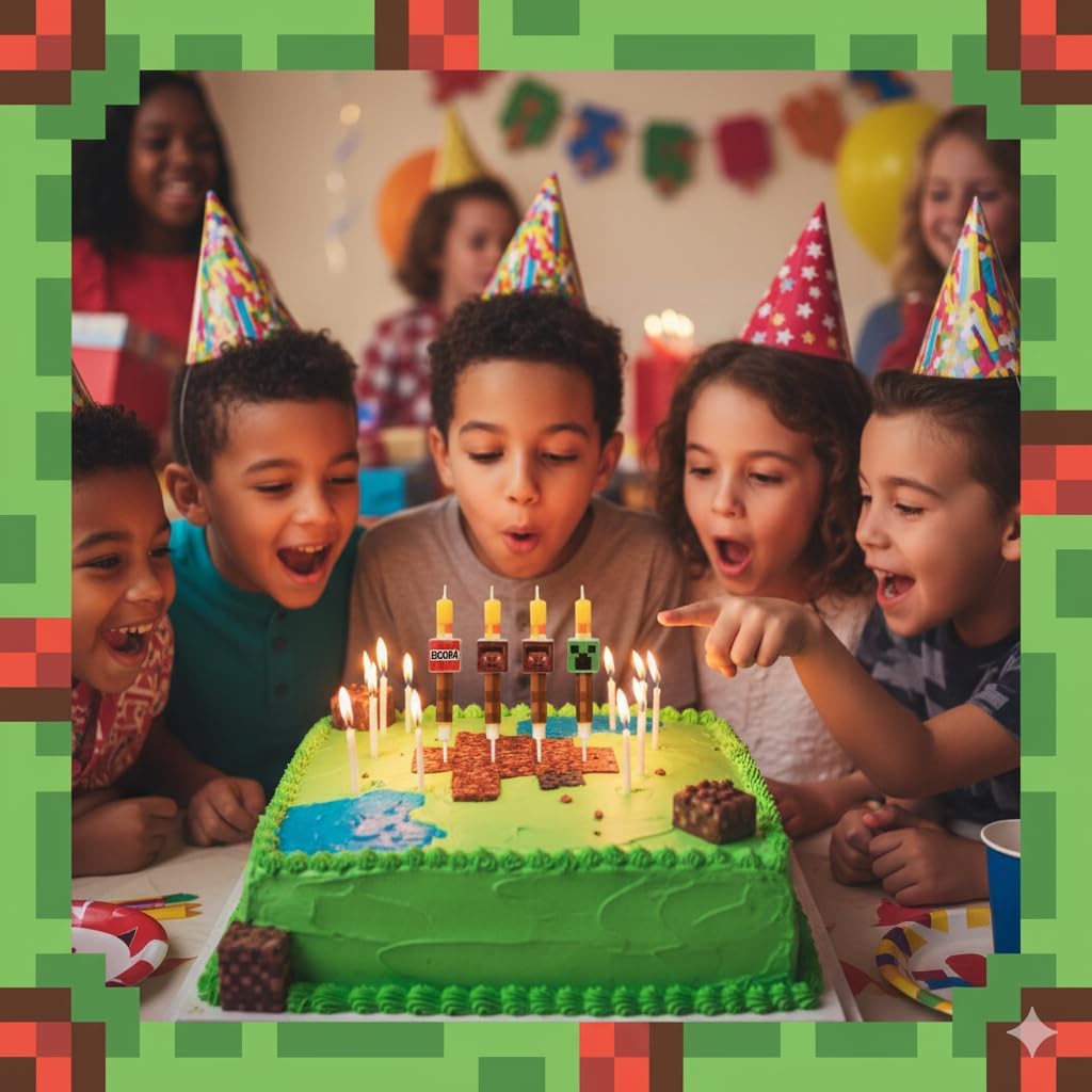 6 Pcs Birthday Candles, Pixel Design Party Favor Candle, Birtday Cake Decorations, Pixel Miner Themed Party Supplies