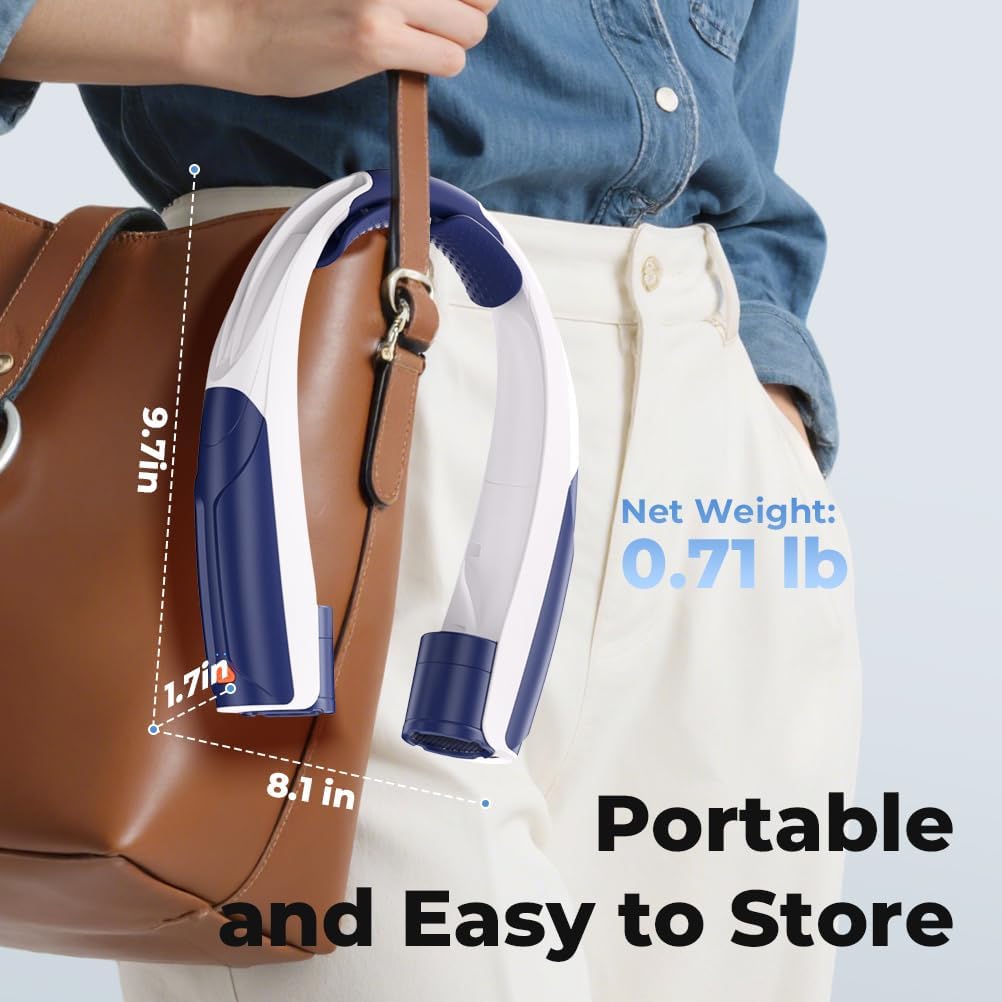 Outdoor Neck Fan 8000RPM Hurricane Wind, Portable Personal Fan Rechargeable, Battery 20H, 6 Adjustable Cooling Speeds, 360° Airflow, Hands-Free Wearable Fan for Camping Travel, Blue White