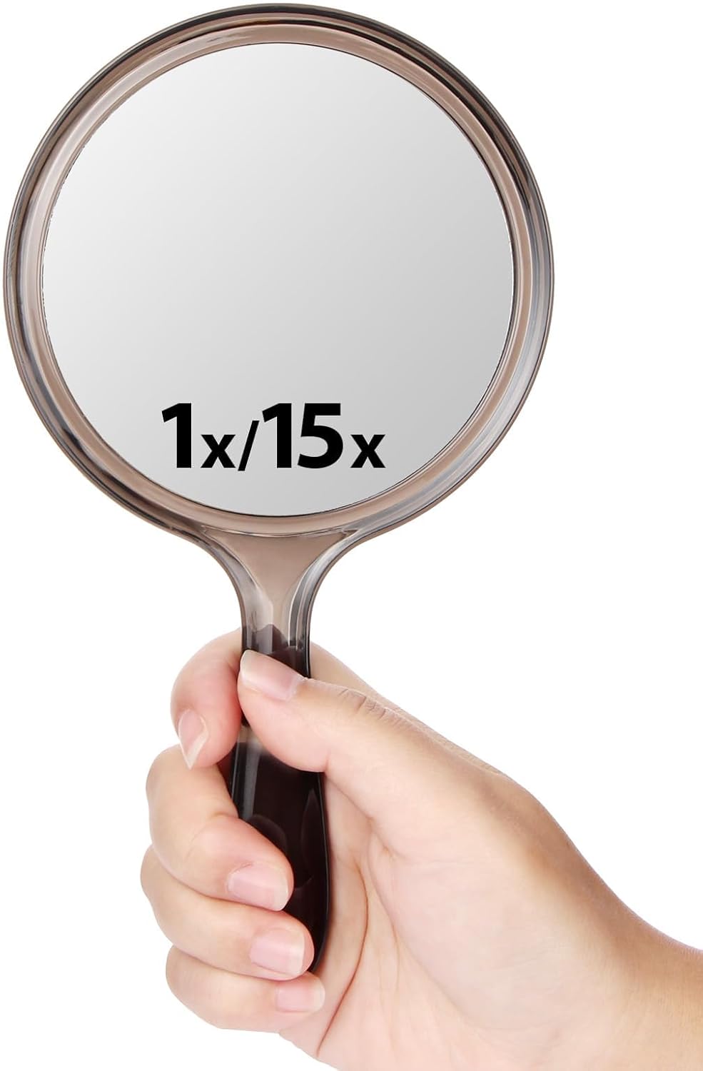 Double-Sided Handheld Mirror with 1X/15X Magnification, Perfect for Travel and Makeup, 8.3" L x 4.5" W(Transparent Black, 1PC)