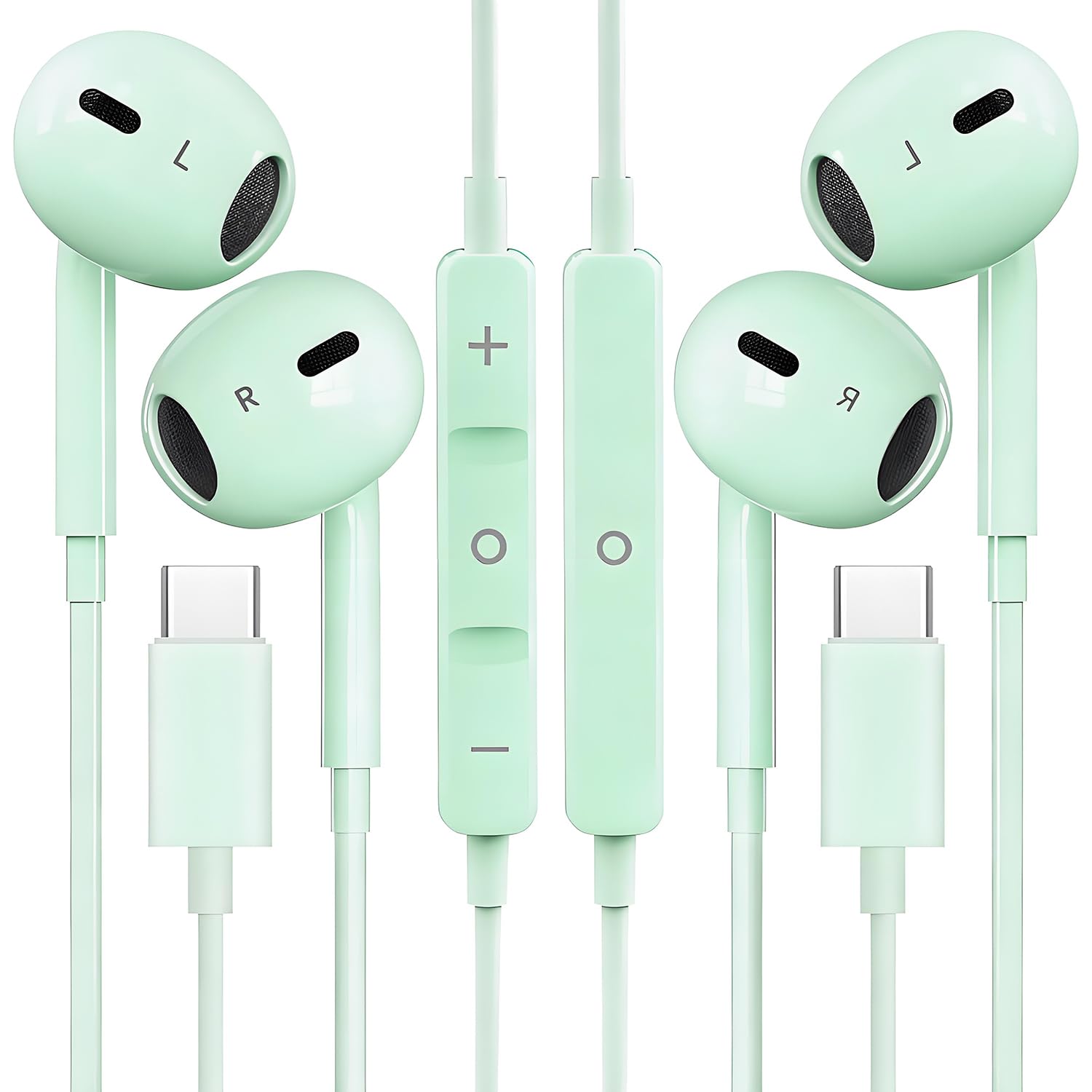 2 Packs USB C Headphones for iPhone 16/15 Phone Earbuds with Microphone & Volume Control HiFi Stereo Type C Earphones for Galaxy S23/S22/S21/S20/Ultra Note 10/20, for Pixel 7/6/6a/5/4,for OnePlus 9 8