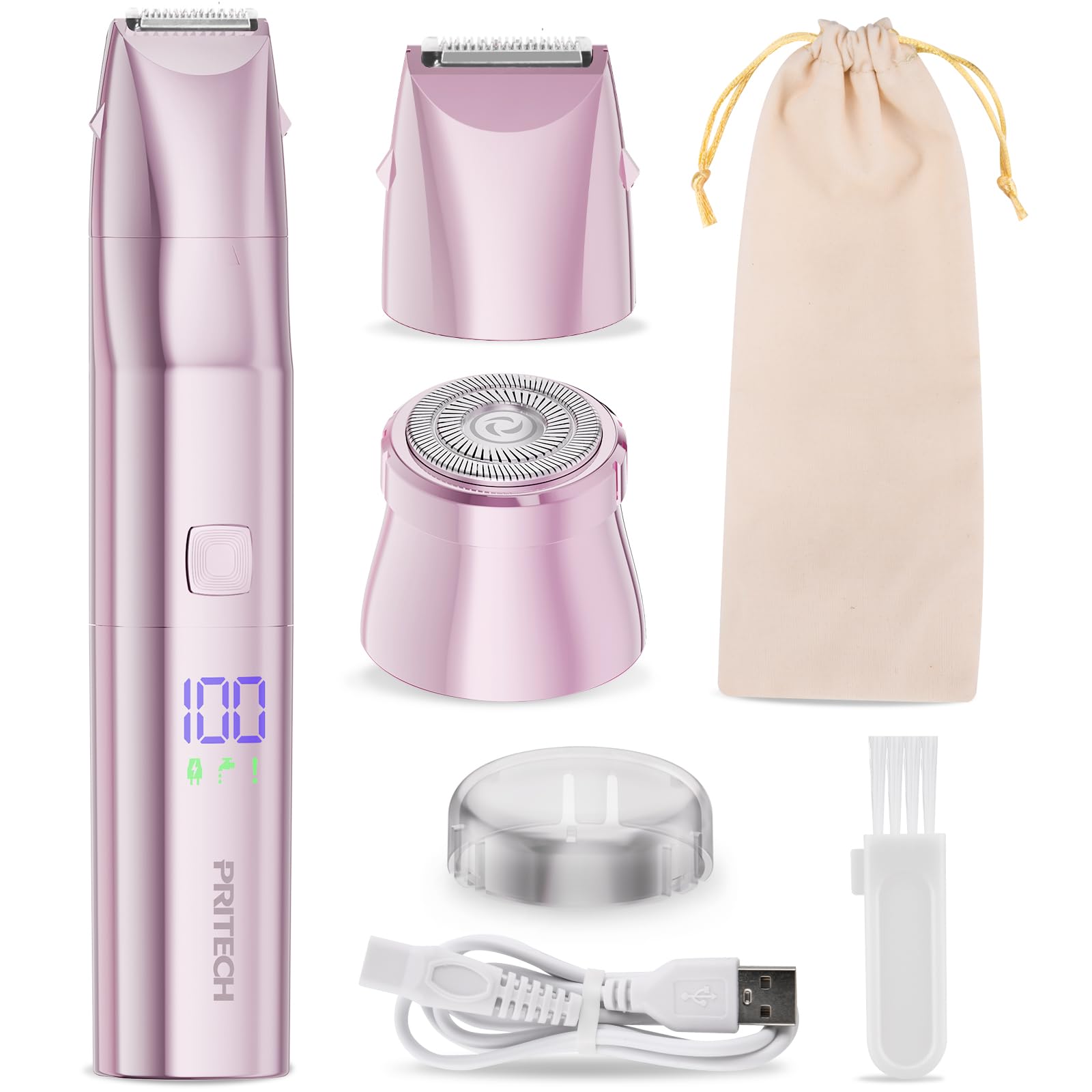 Bikini Trimmer for Women 2 in 1 Electric Razors for Women - Wet and Dry Electric Lady Shaver, Smooth Facial Hair Remover and Body Hair Trimmer for Bikini,Leg, Underarm, Face, Private Area (Purple)