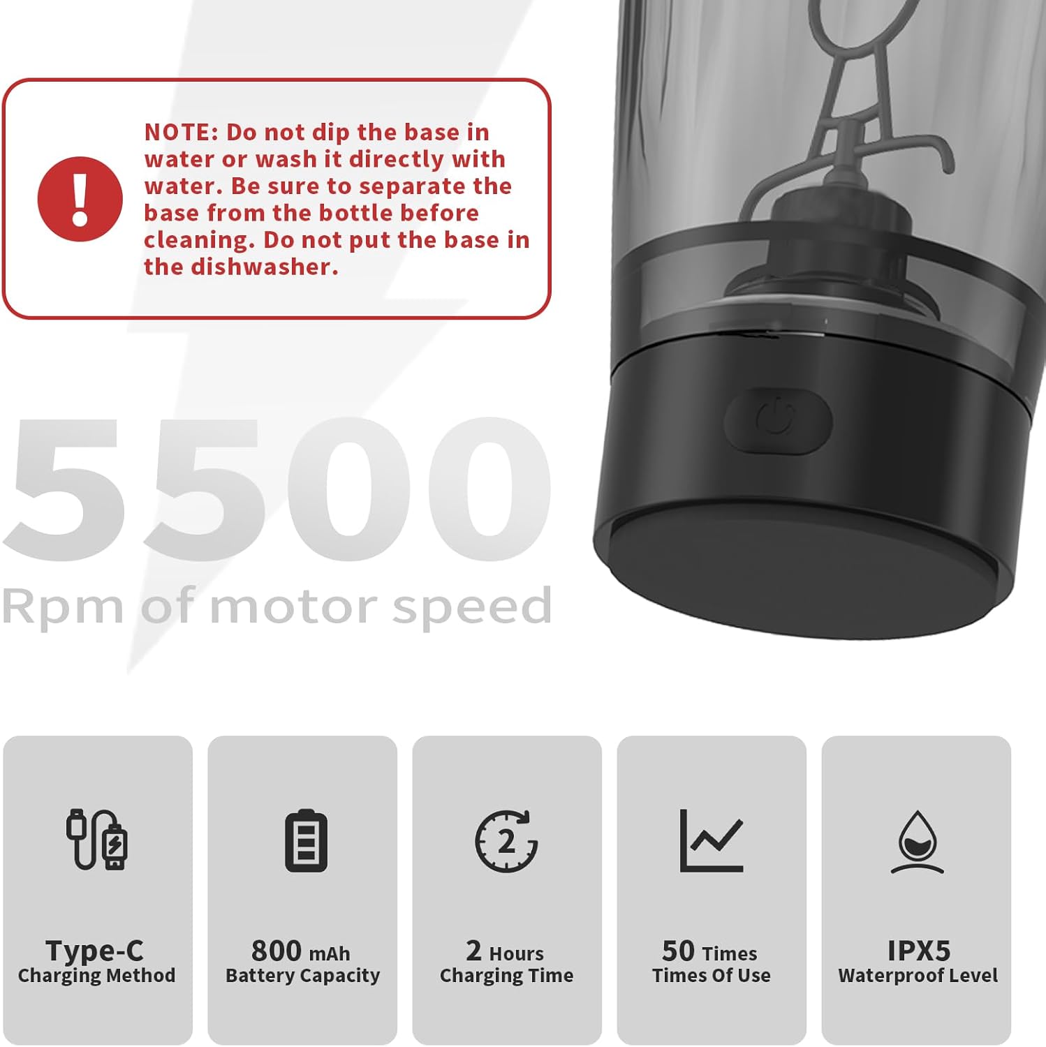 TOOFEEL Electric Protein Shaker Bottle - 20 oz USB Rechargeable, Self Stirring, BPA Free, Black