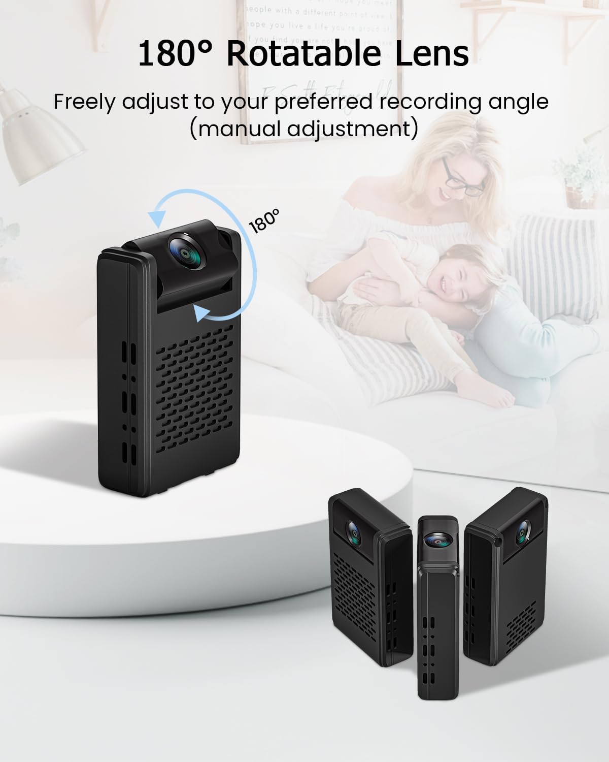 Mini Security Camera, Nanny Cam with 180°Rotating Lens, Free Cloud & SD Storage, 4K WiFi Wireless Surveillance, No WiFi Recording, Motion Detection, Auto Night Vision