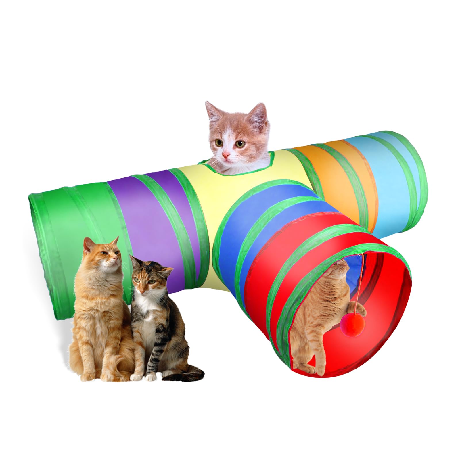 Cat Tunnel, Collapsible Tube with 1 Play Ball Kitty Toys, 3 Ways Cat Tunnels for Indoor Cats, Puppy, Kitty, Kitten, Rabbit