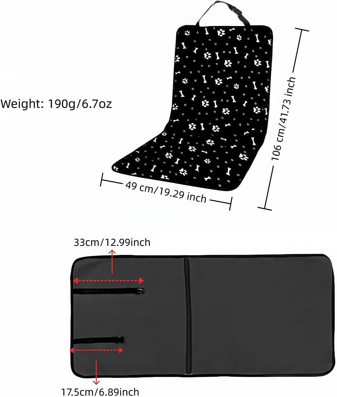 Waterproof Pet Car Seat Cover for Dogs&Cats,Non-Slip Oxford Fabric Hammock,Easy Clean Travel Mat for Front & Back Seat, Adjustable Buckle Design,19.29x17.3 Inch,Heavy Duty Dog Car Seat Protector