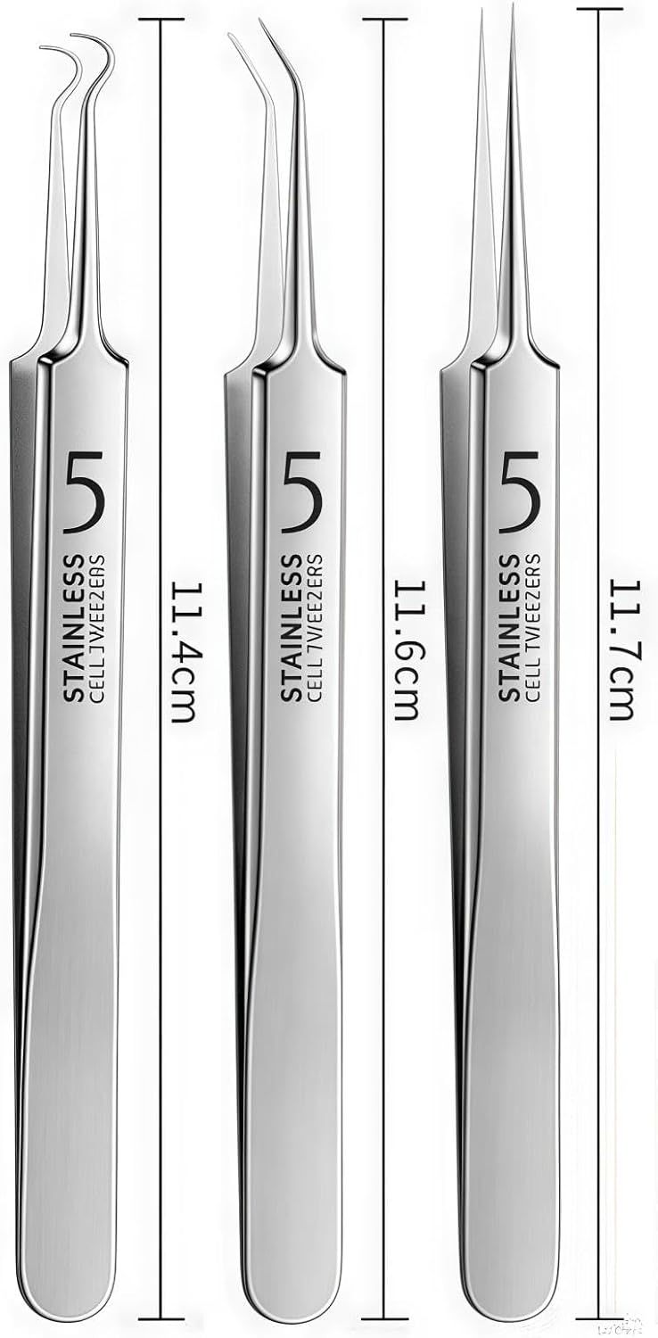 3 Pcs Professional Blackhead Tweezer Professional Facial Blackhead Remover Tweezers Precision Extractor Acne Removal Kit Pimple Popper Tool with Storage Box Skin Care Tools (Silver)