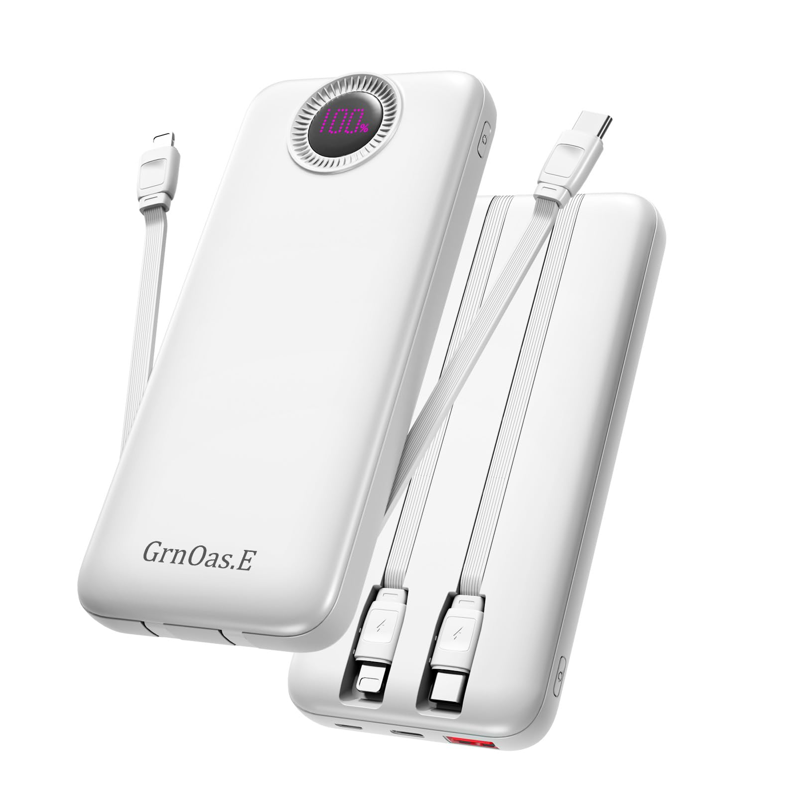 Power Bank,10000mAh 22.5W Max Portable Charger Built in Cables，4 Outputs 2 Inputs External Phone Powerbank,5V/3A Fast Charging Travel Charger for iPhone Android iPad,(Pearl Black)