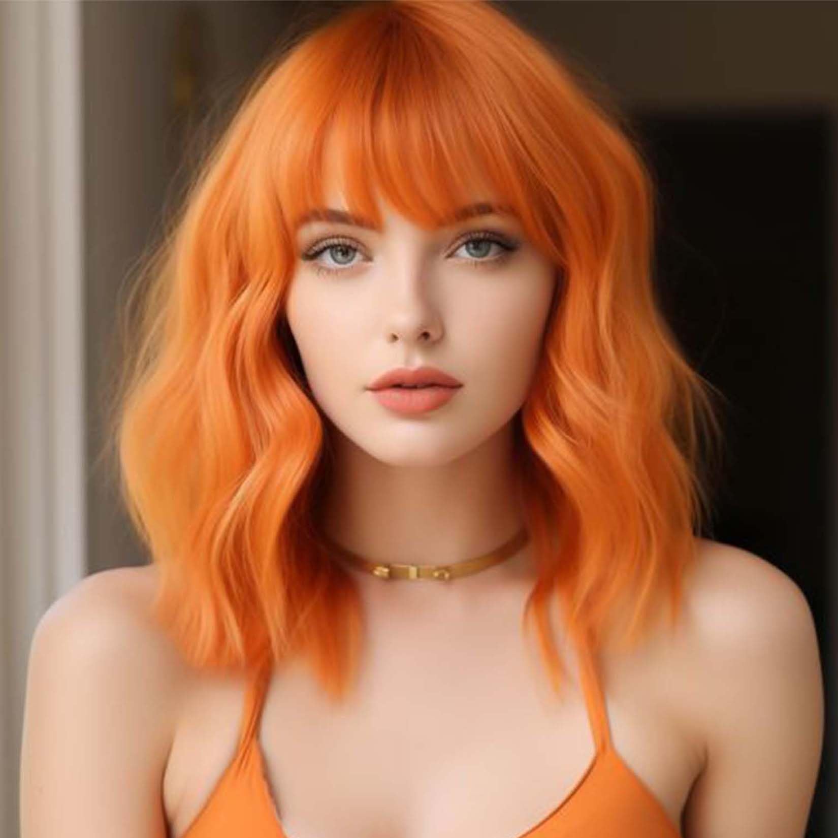 andromeda Purple Wig with Bangs Soft Short Bob Wavy Wigs for Women Synthetic Shoulder Length Women's Curly Wigs for Halloween Costumes Cosplay Daily (Purple)