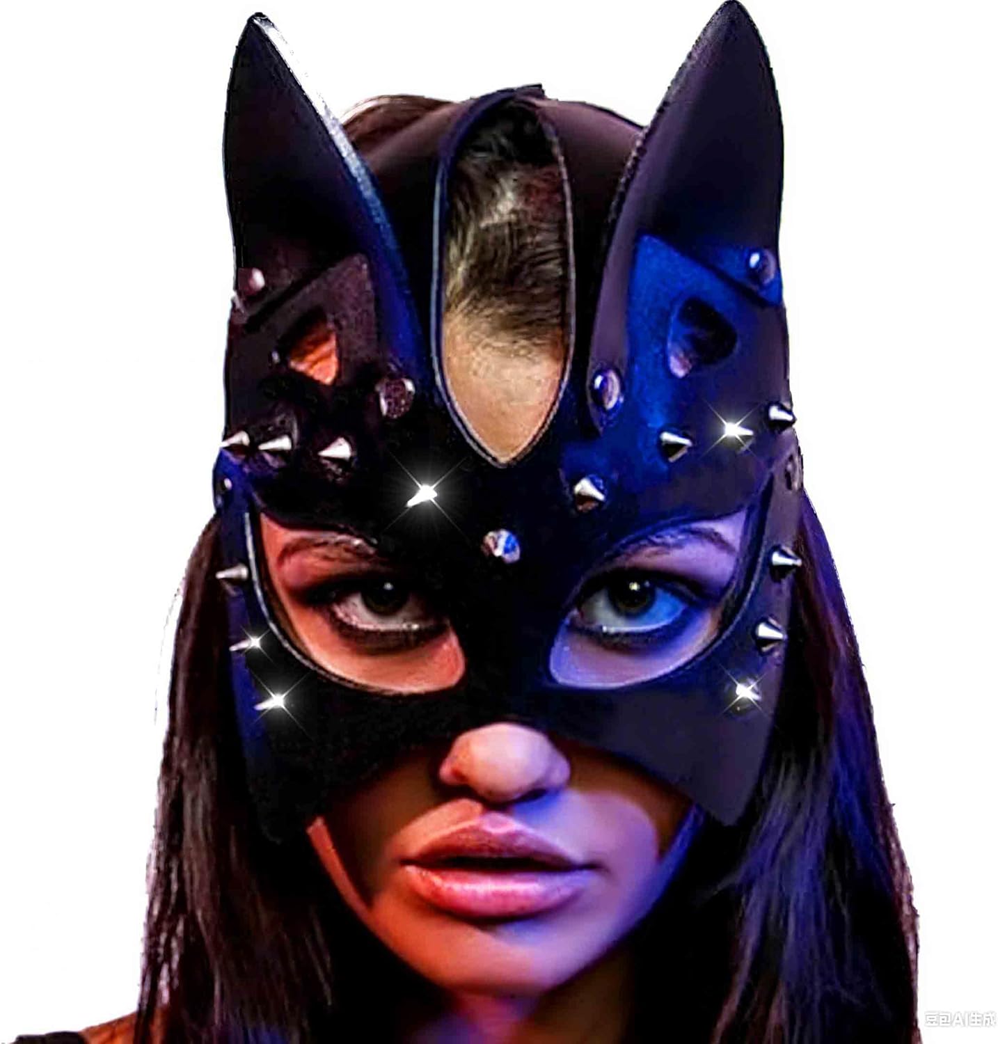 CLOACE Black Leather Masks Rivet Masquerade Cat Mask Eye Covers Halloween Costume Eye Accessory (Black)