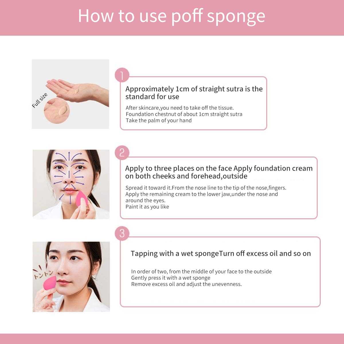 SIXPLUS Multifunctional Makeup Sponge Puff, Teardrop Shape, Diagonally Cut Flat Surface, Soft, Dry and Wet Use, Makeup Tool, Makeup Puff (Rose Red)