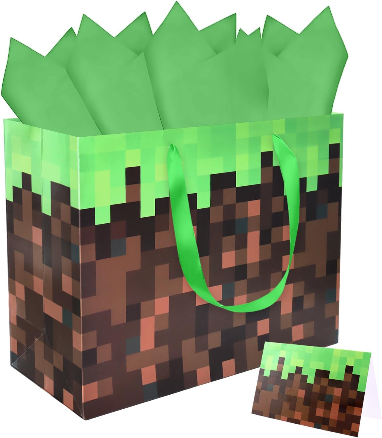 Cartoon Animation Party Gift Bags with Greeting Cards Tissue Papers Pixel Theme Goodie Bags Games Birthday Party Favors Supplies Candy Bags