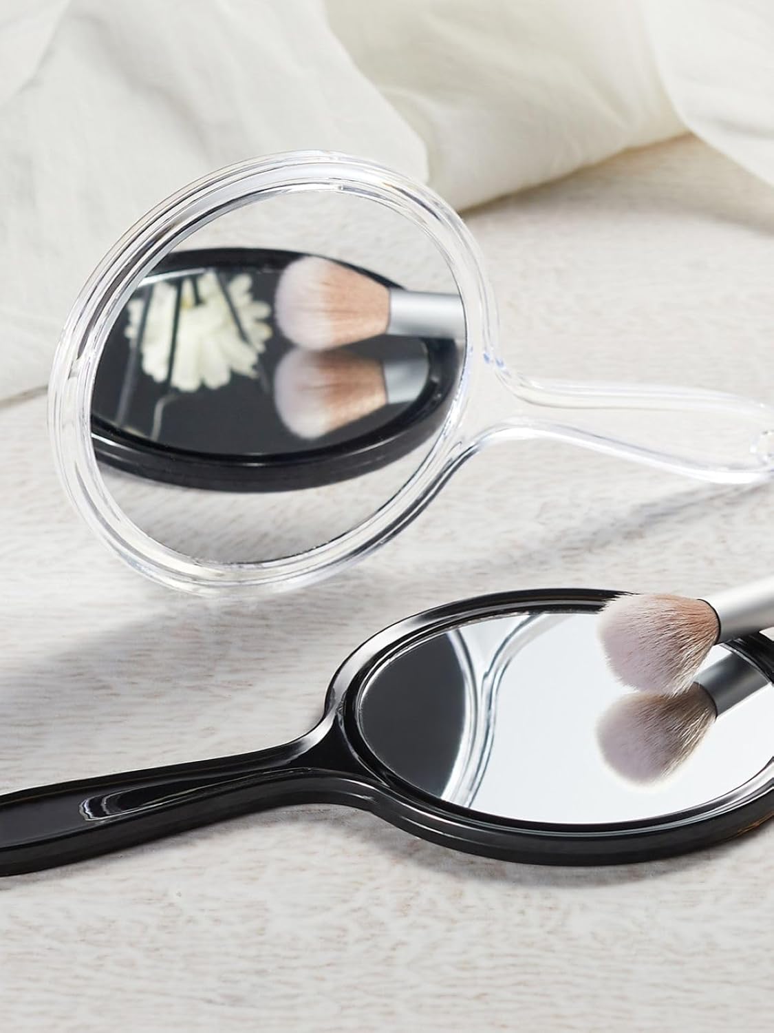 Double-Sided Handheld Mirror with 1X/15X Magnification, Perfect for Travel and Makeup, 8.3" L x 4.5" W(Transparent Black, 1PC)