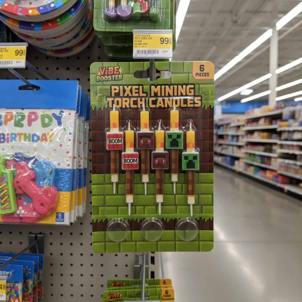 6 Pcs Birthday Candles, Pixel Design Party Favor Candle, Birtday Cake Decorations, Pixel Miner Themed Party Supplies