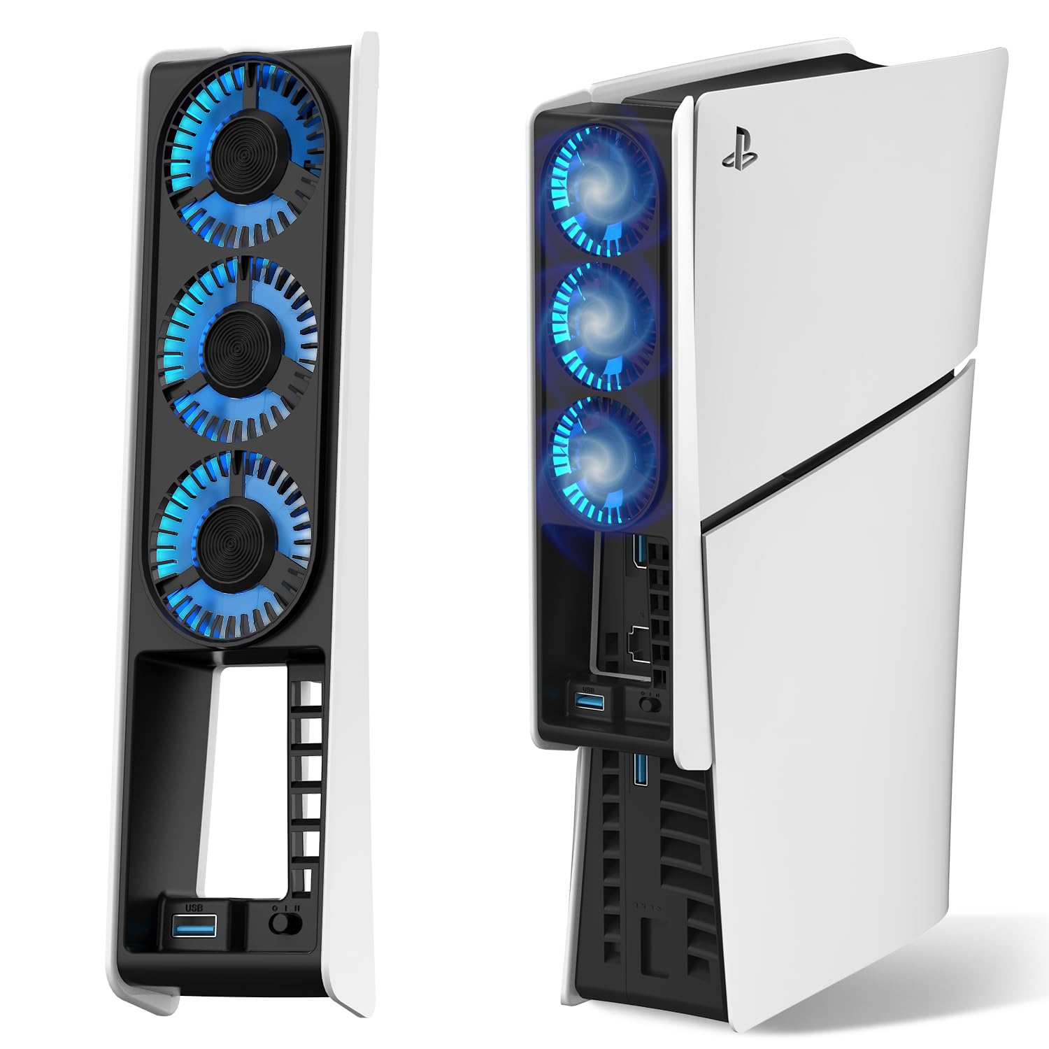 JUSPRO Cooling Fan for PS5 Accessories, Upgraded Quiet Cooler Fan with LED Light for PlayStation 5 Console/PlayStation 5 Digital Edition & Ultra HD Game Console