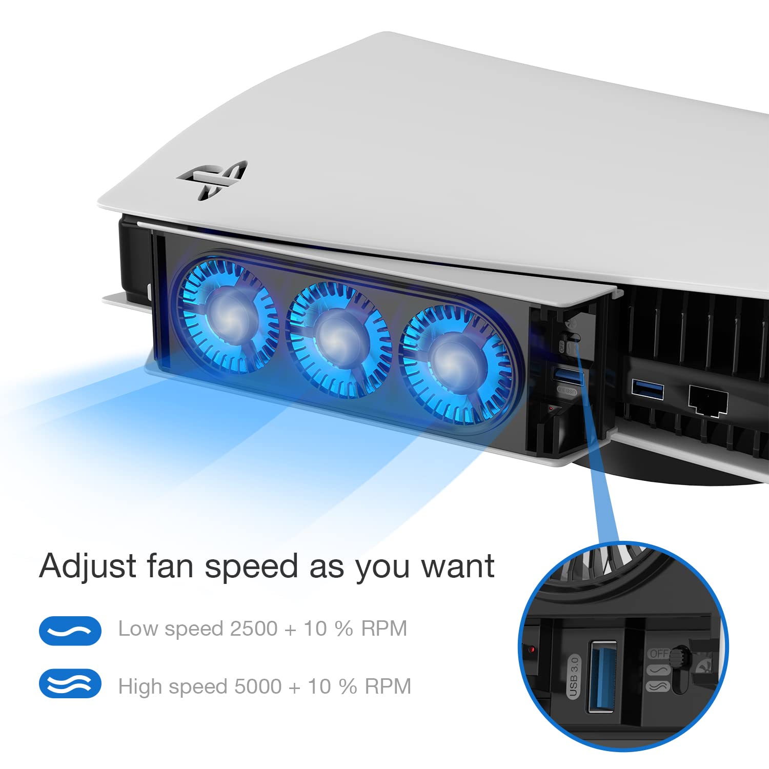 JUSPRO Cooling Fan for PS5 Accessories, Upgraded Quiet Cooler Fan with LED Light for PlayStation 5 Console/PlayStation 5 Digital Edition & Ultra HD Game Console