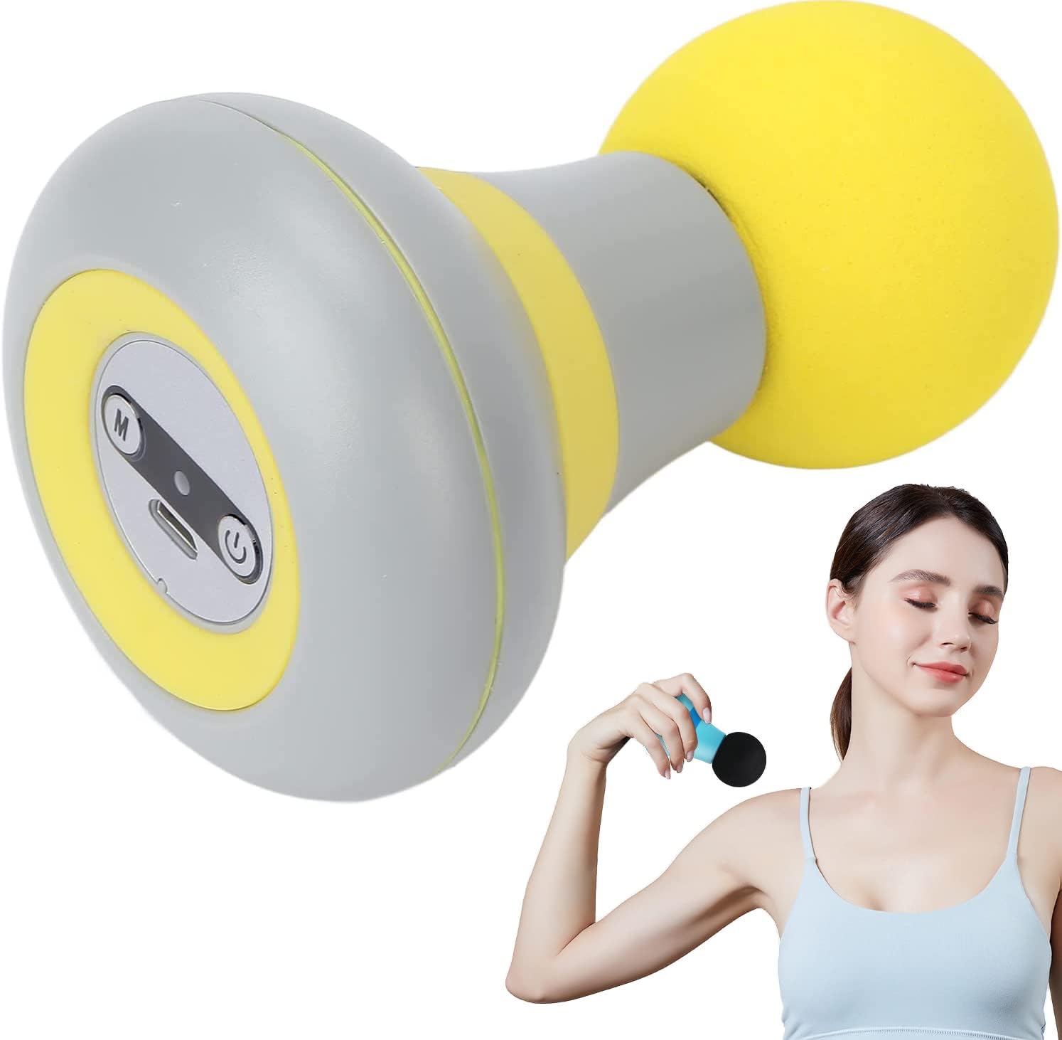 Mini Massage Gun, Portable Mini Massager USB Charging Electric Handheld Personal Massager with 6 Speed Vibration, Deep Tissue Muscle Massager Fascia Gun for Relaxation Muscles Relief Pain (Yellow)