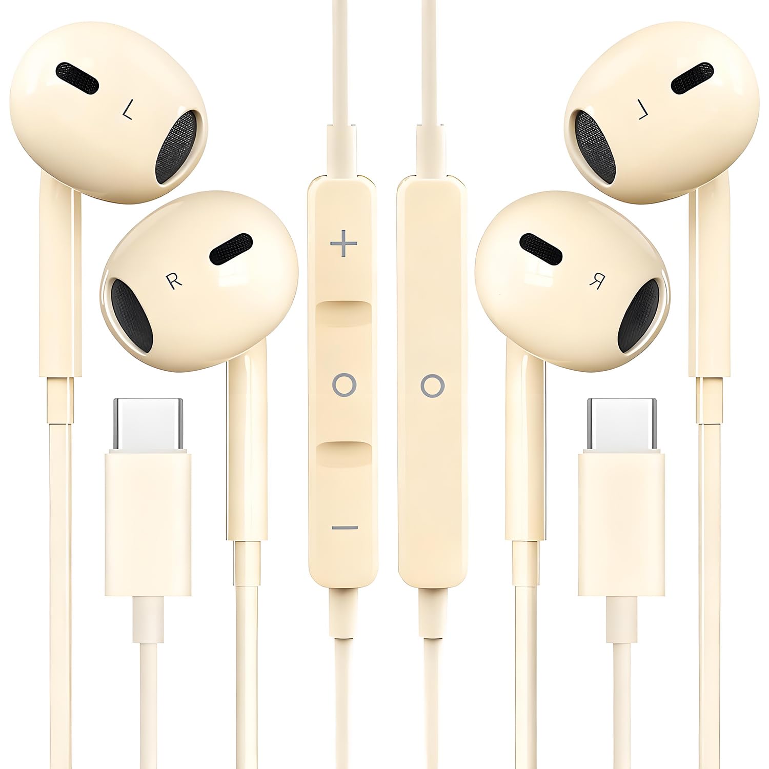 2 Packs USB C Headphones for iPhone 16/15 Phone Earbuds with Microphone & Volume Control HiFi Stereo Type C Earphones for Galaxy S23/S22/S21/S20/Ultra Note 10/20, for Pixel 7/6/6a/5/4,for OnePlus 9 8