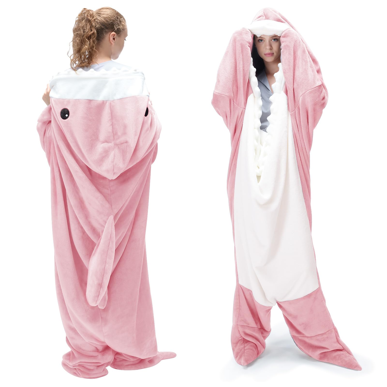 Touchat Shark Blanket for Adult & Kids Super Soft Cozy Flannel Throw Wearable Blanket, Cartoon Animals Shark Onesie Hoodie, Sleeping Bag Cosplay Shark Costume Blanket Gifts for Shark Lovers (Blue,M)