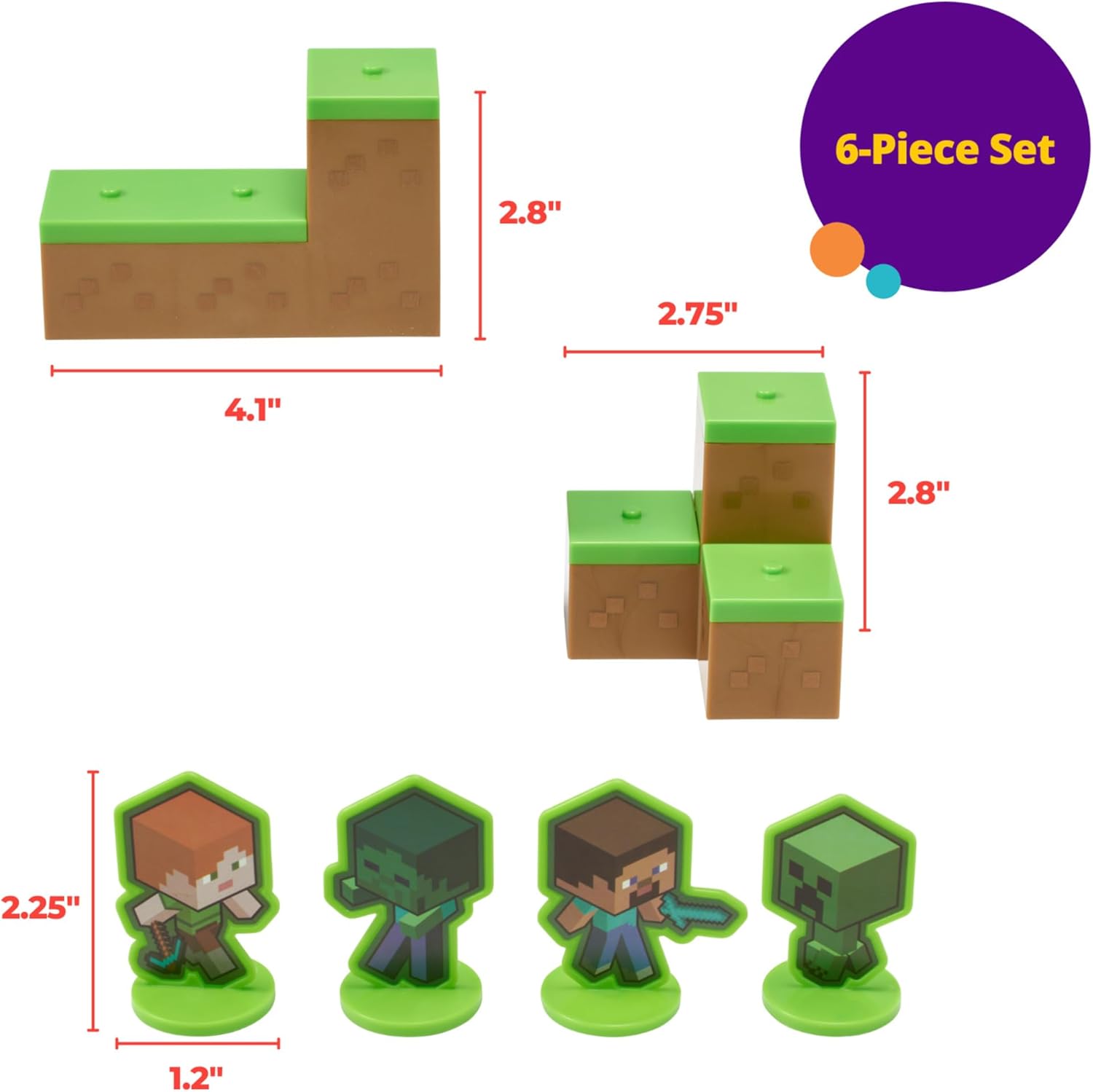 DecoSet® Mobs Beware Minecraft Cake Topper, 6-Piece Stackable Cake Decoration, Interlocking 3D Blocks With Characters, Food Safe Birthday Cake Decoration