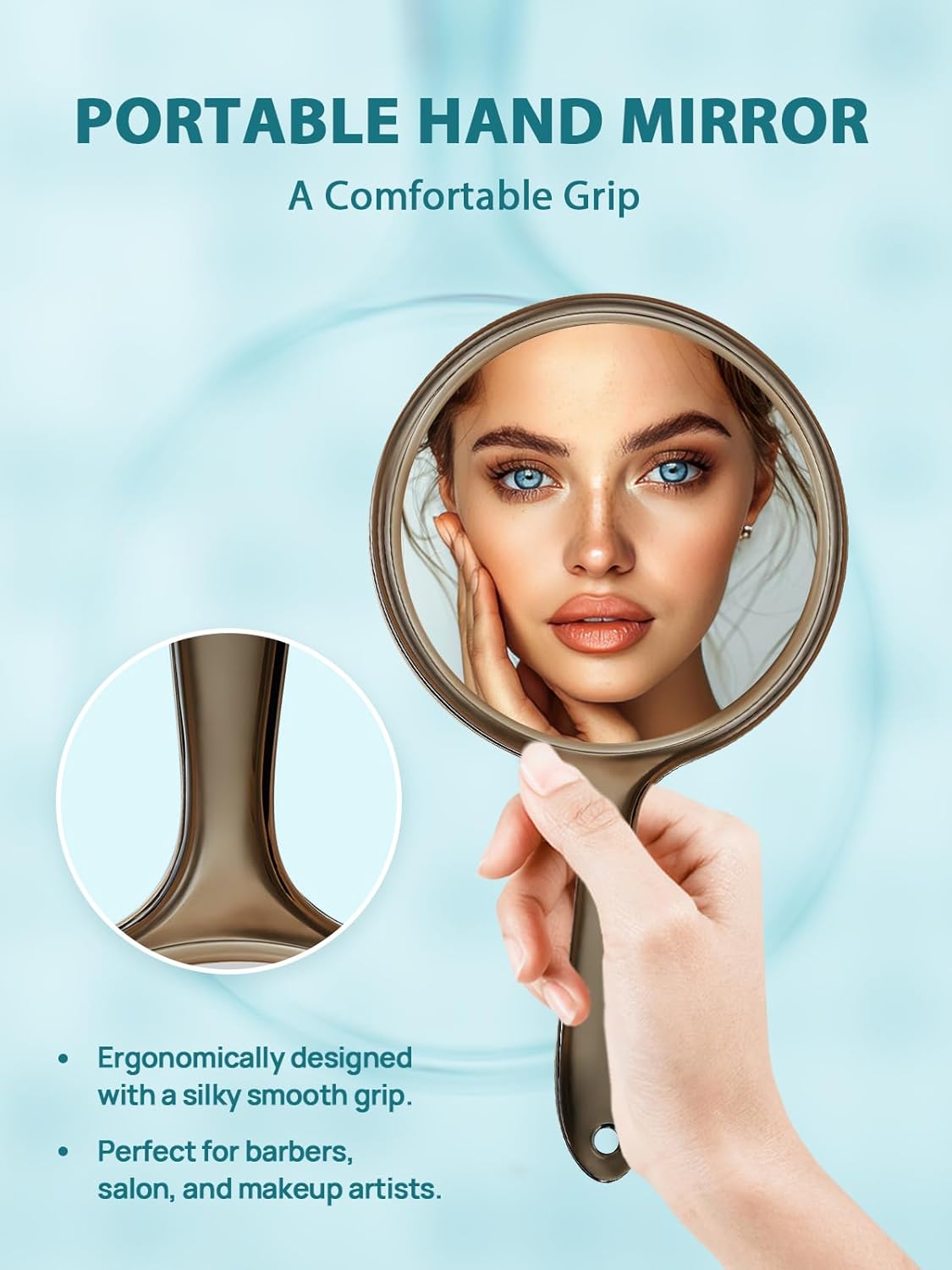 Double-Sided Handheld Mirror with 1X/15X Magnification, Perfect for Travel and Makeup, 8.3" L x 4.5" W(Transparent Black, 1PC)