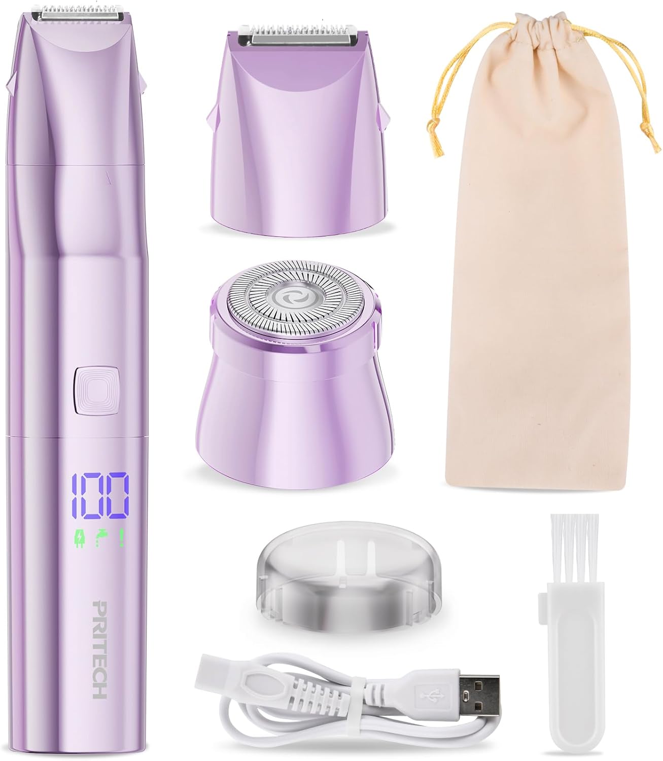 Bikini Trimmer for Women 2 in 1 Electric Razors for Women - Wet and Dry Electric Lady Shaver, Smooth Facial Hair Remover and Body Hair Trimmer for Bikini,Leg, Underarm, Face, Private Area (Purple)