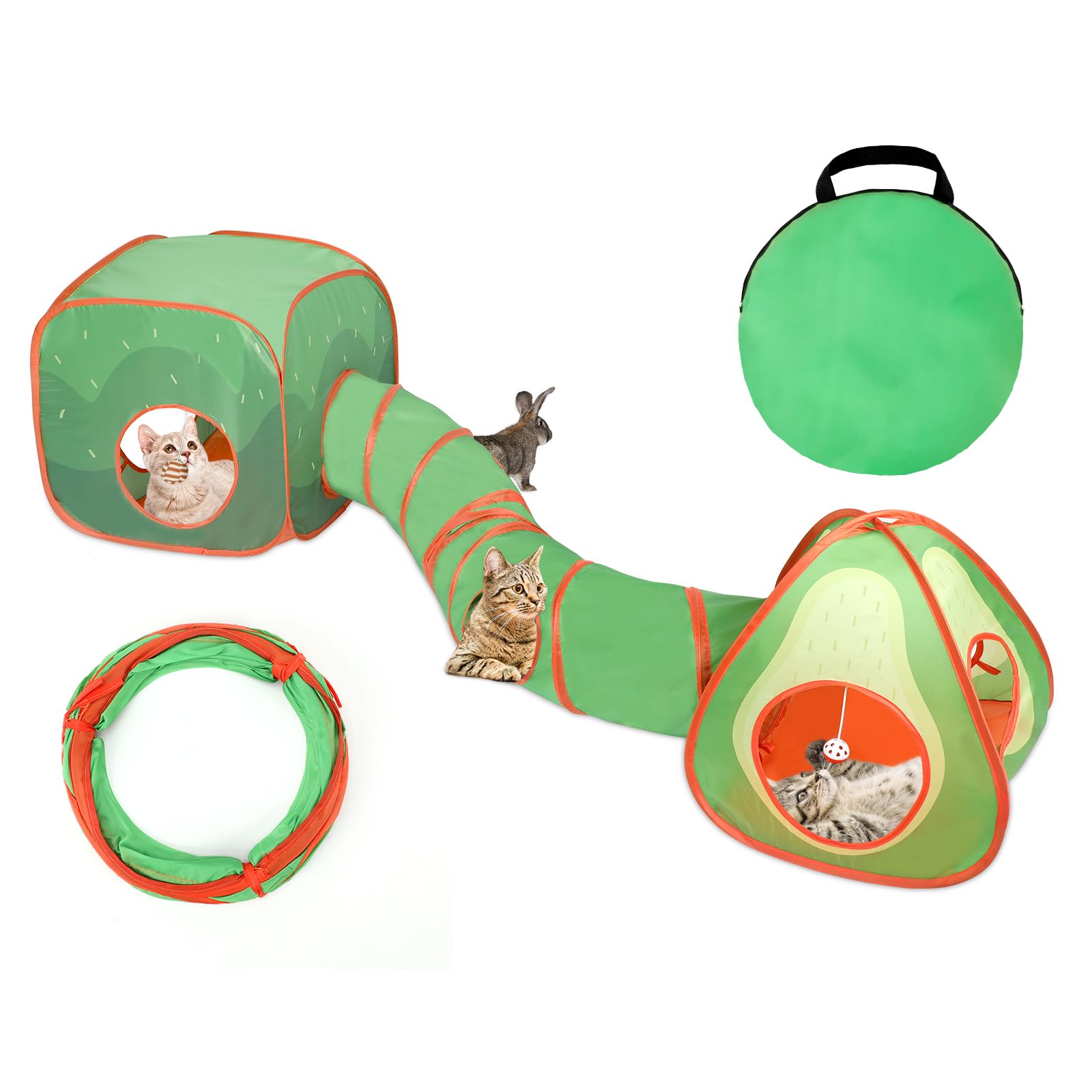 Rypet Cat Tunnels for Indoor Cats with Cube Tent, Interactive Collapsible Cat Tube and Foldable Cubes Playground for Hiding Hunting and Resting, Pet Tube with Bell for Kitten, Rabbit, Puppy, Ferret