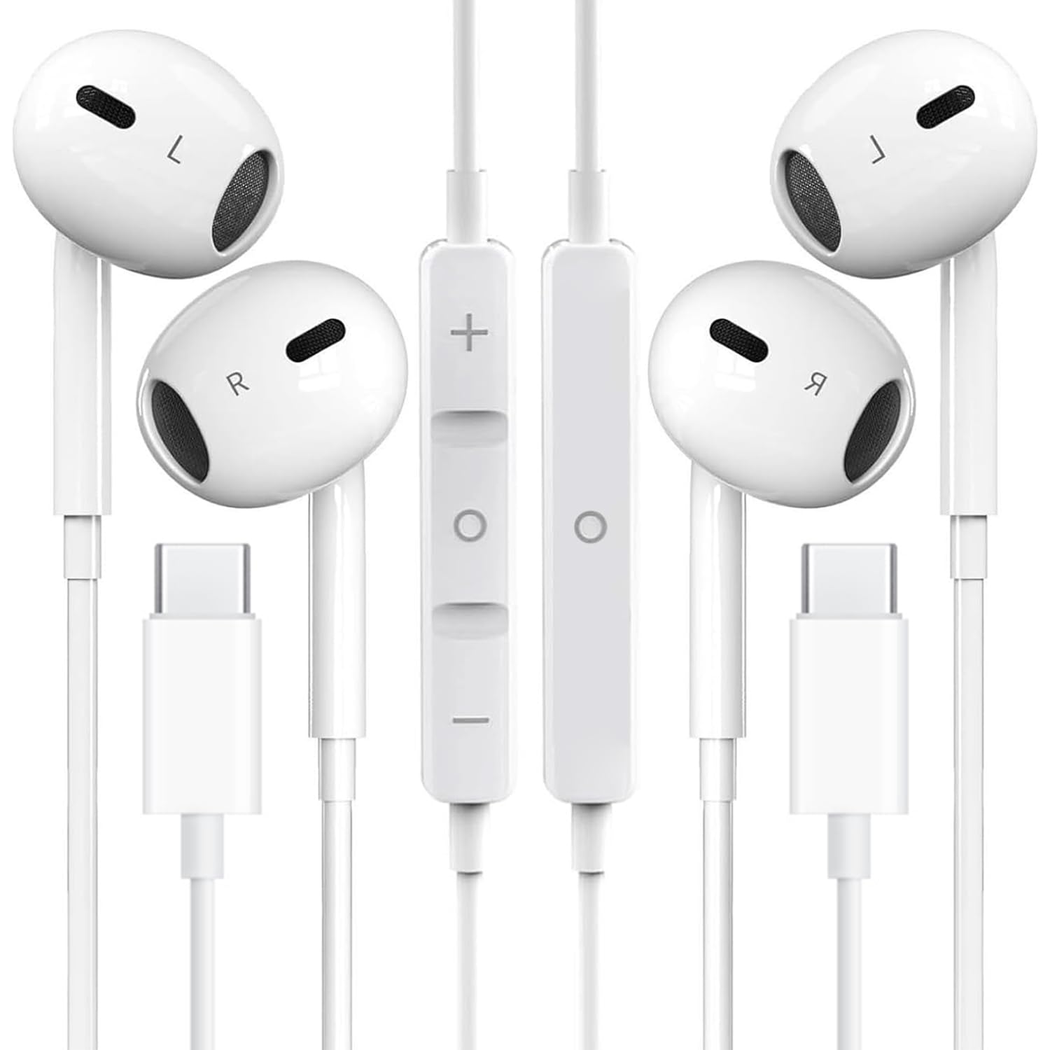 2 Packs USB C Headphones for iPhone 16/15 Phone Earbuds with Microphone & Volume Control HiFi Stereo Type C Earphones for Galaxy S23/S22/S21/S20/Ultra Note 10/20, for Pixel 7/6/6a/5/4,for OnePlus 9 8