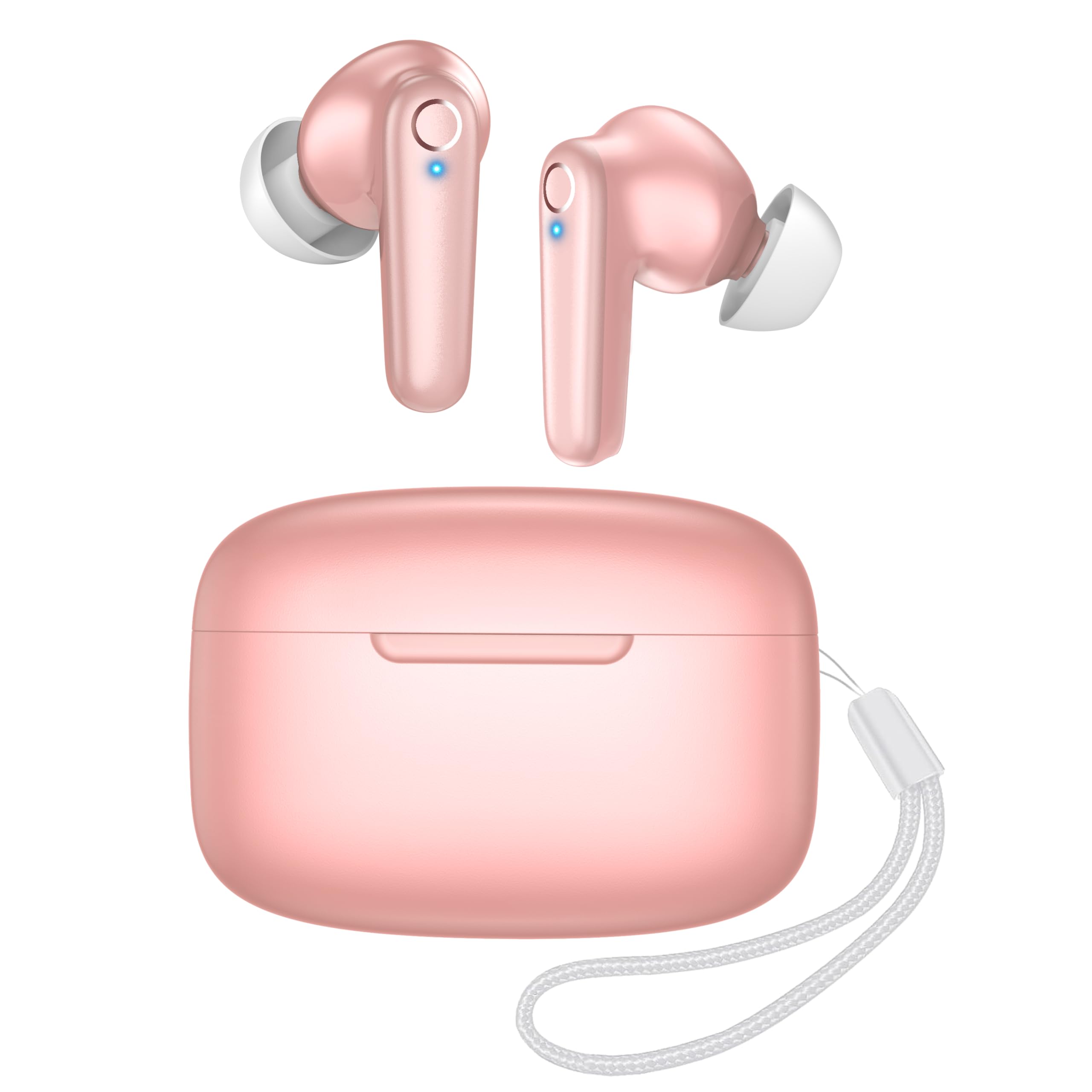 Redpepper Wireless Ear Buds Bluetooth 5.3 60H Using Time Headphones Deep Bass Clear Call Earbuds with Built-in Mic Touch Control Lightweight Headsets for Studying Working Gaming Blue