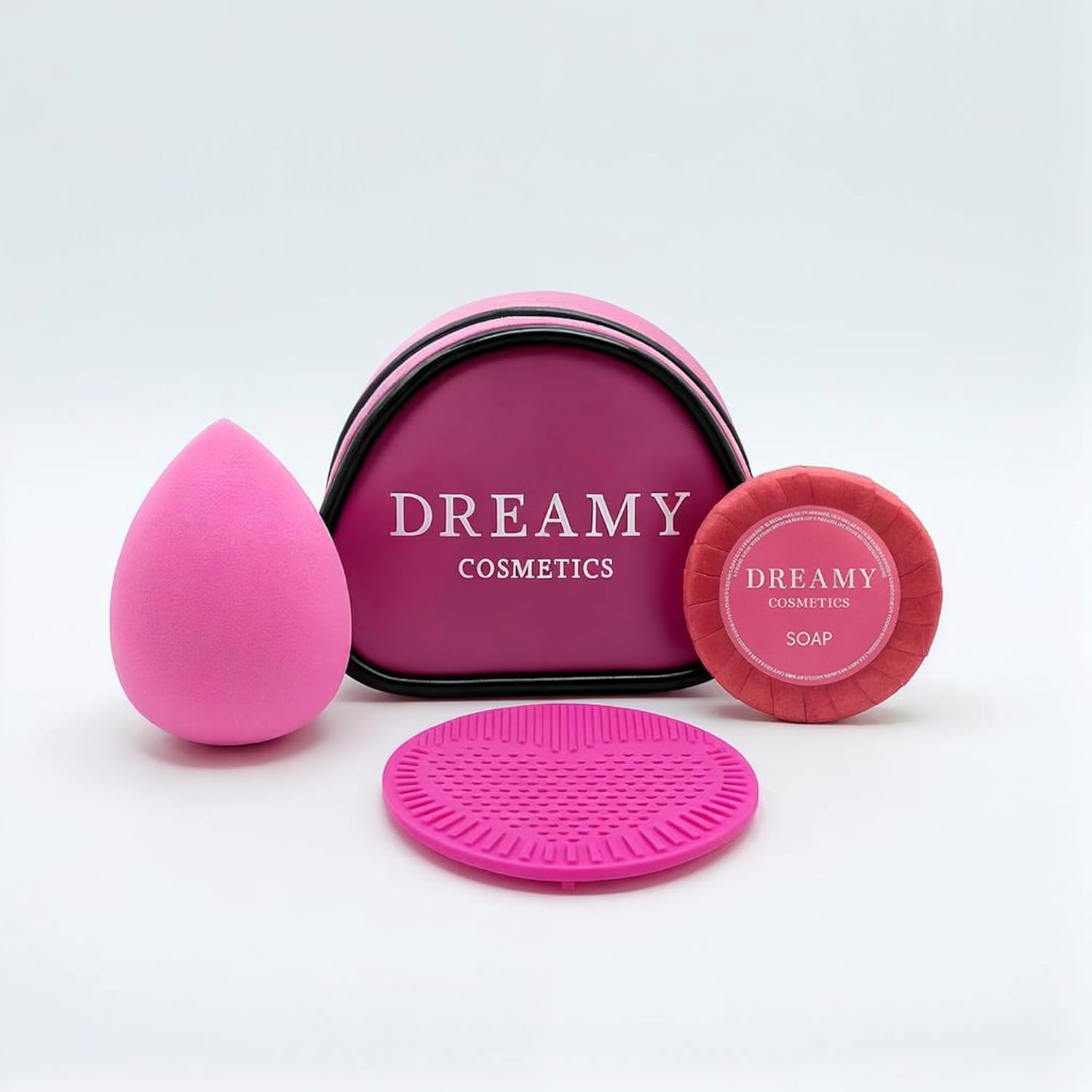 Makeup Sponge Set – Soft Latex-Free Makeup Blender Sponge for Face – Reusable Foundation Applicator Kit with Travel Bag, Soap & Cleaning Pad – Smooth, Streak-Free & Natural Finish, Pink