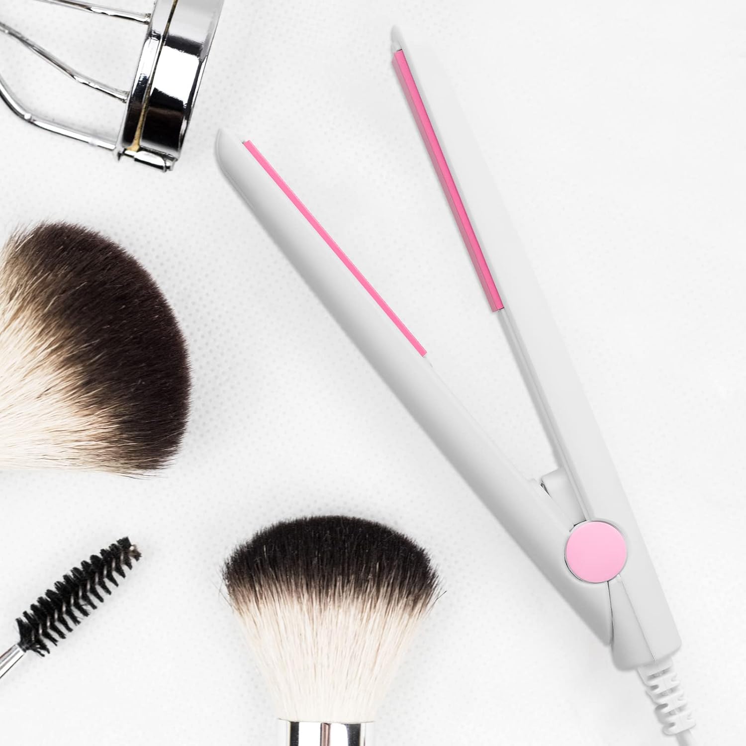 2 in 1 Mini Hair Straightener, US Plug, Ceramic Tourmaline Plate, Beauty Flat Iron Heating Curler Small Lightweight Portable Mini Flat Iron Curler for Home (White)