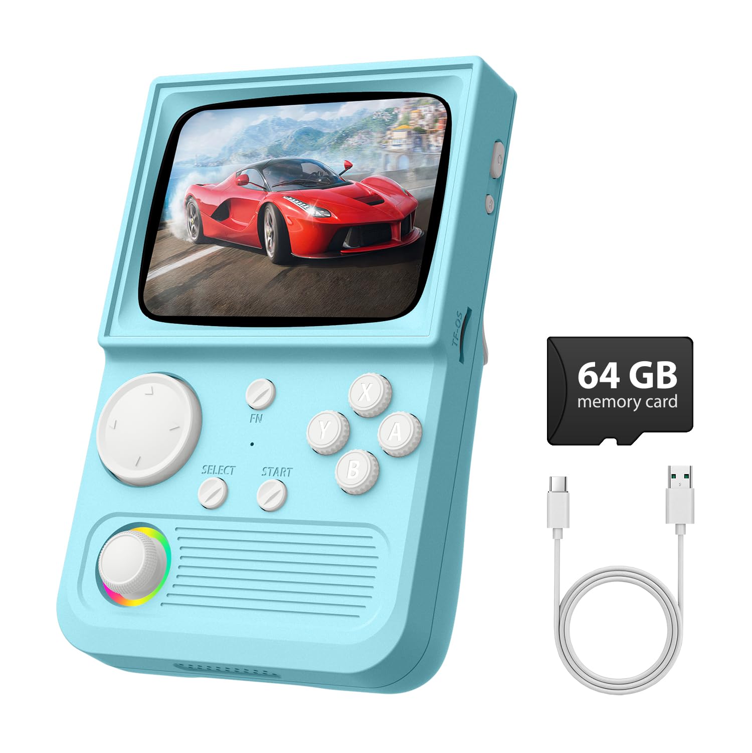 R36T Retro Gaming Console, 3.5'' IPS Screen CRT-Inspired, Handheld Game Console with 18000+ Classic Games Supports WiFi Networked Fighting and OTG, 3500mAh Battery, with Portable Case(Grey 64GB)